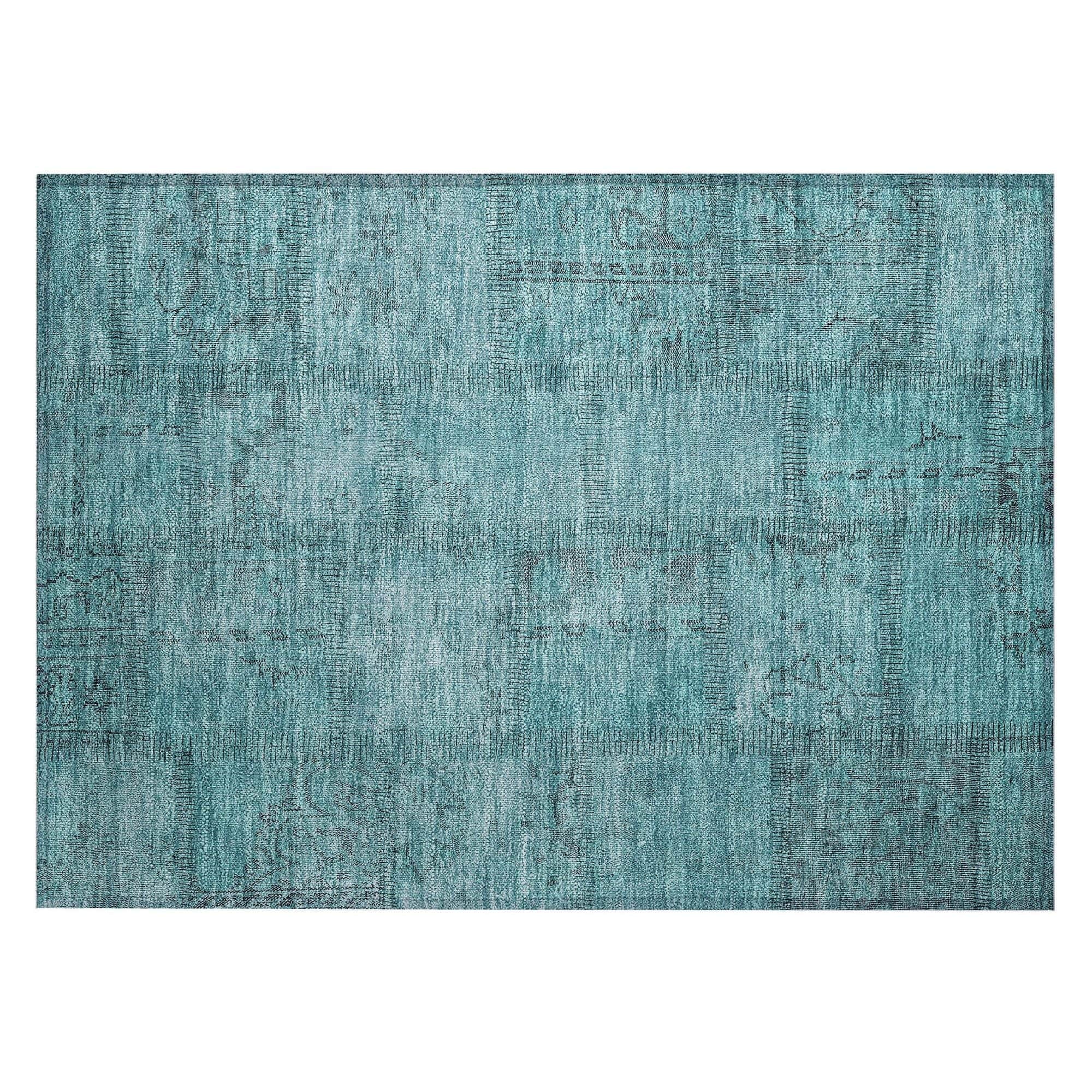 Machine Washable Teal Rug - Indoor / Outdoor - Kids / Pet Friendly Patchwork Print Rug