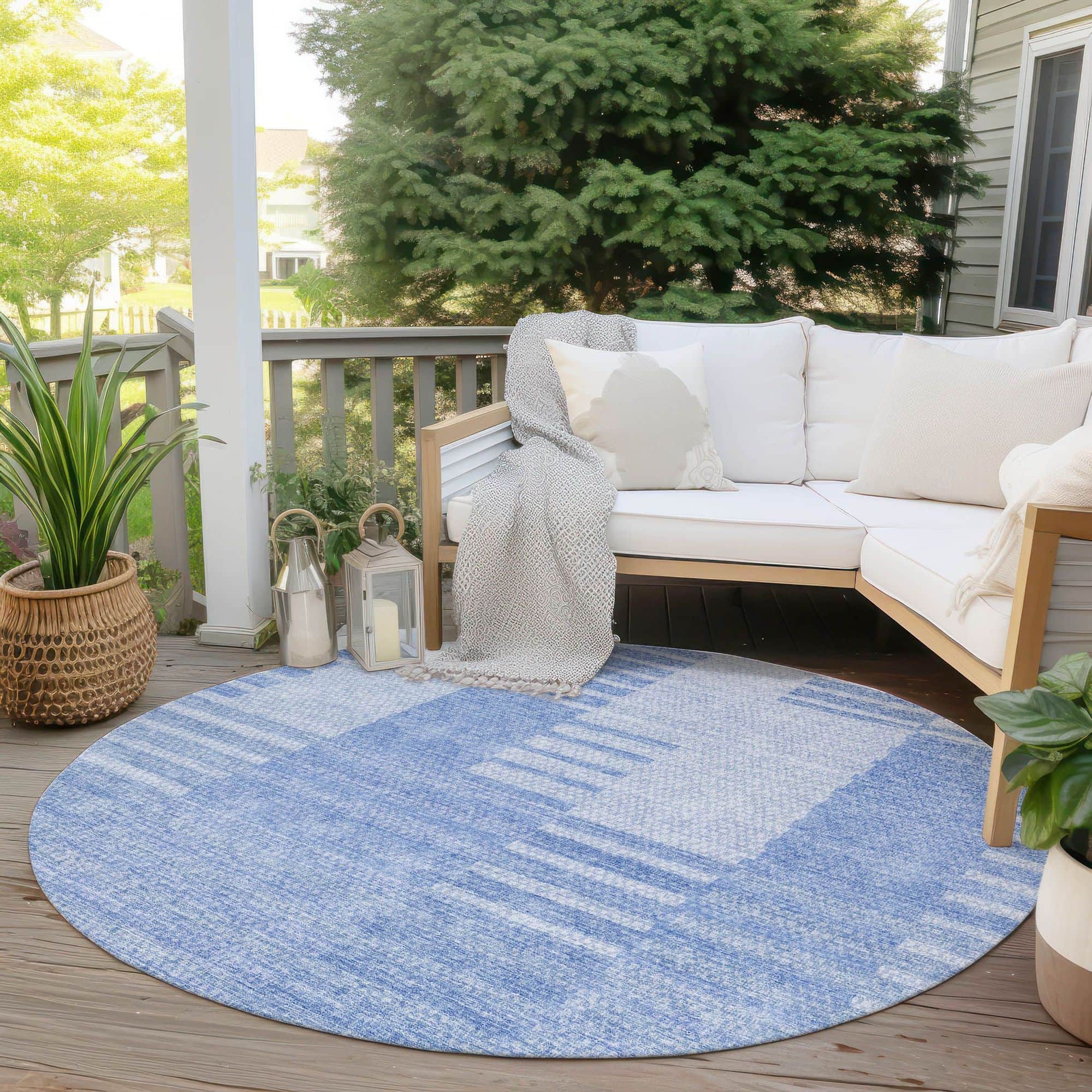Machine Washable Blue Rug - Indoor / Outdoor - Kids / Pet Friendly Striped Print Rug