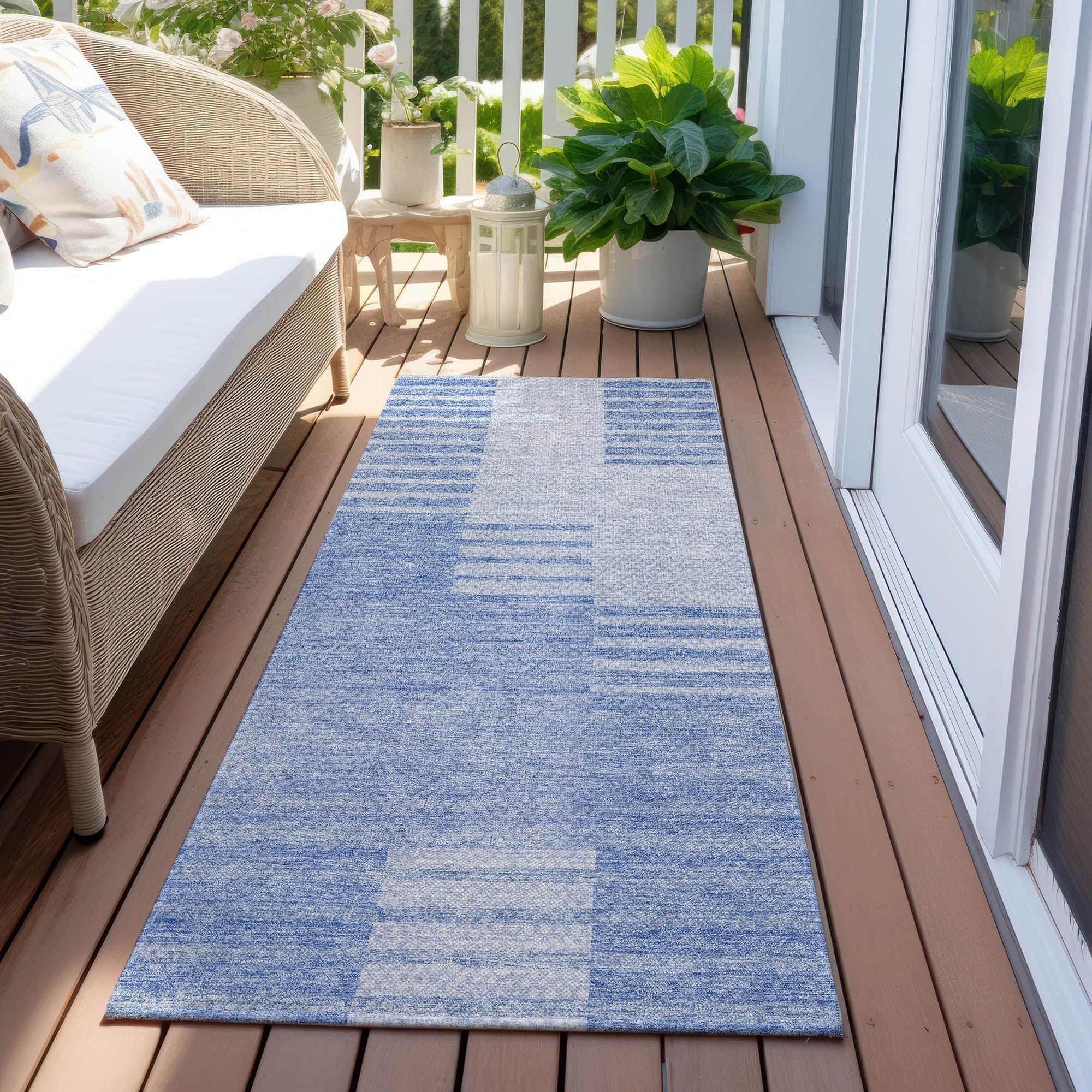 Machine Washable Blue Rug - Indoor / Outdoor - Kids / Pet Friendly Striped Print Rug