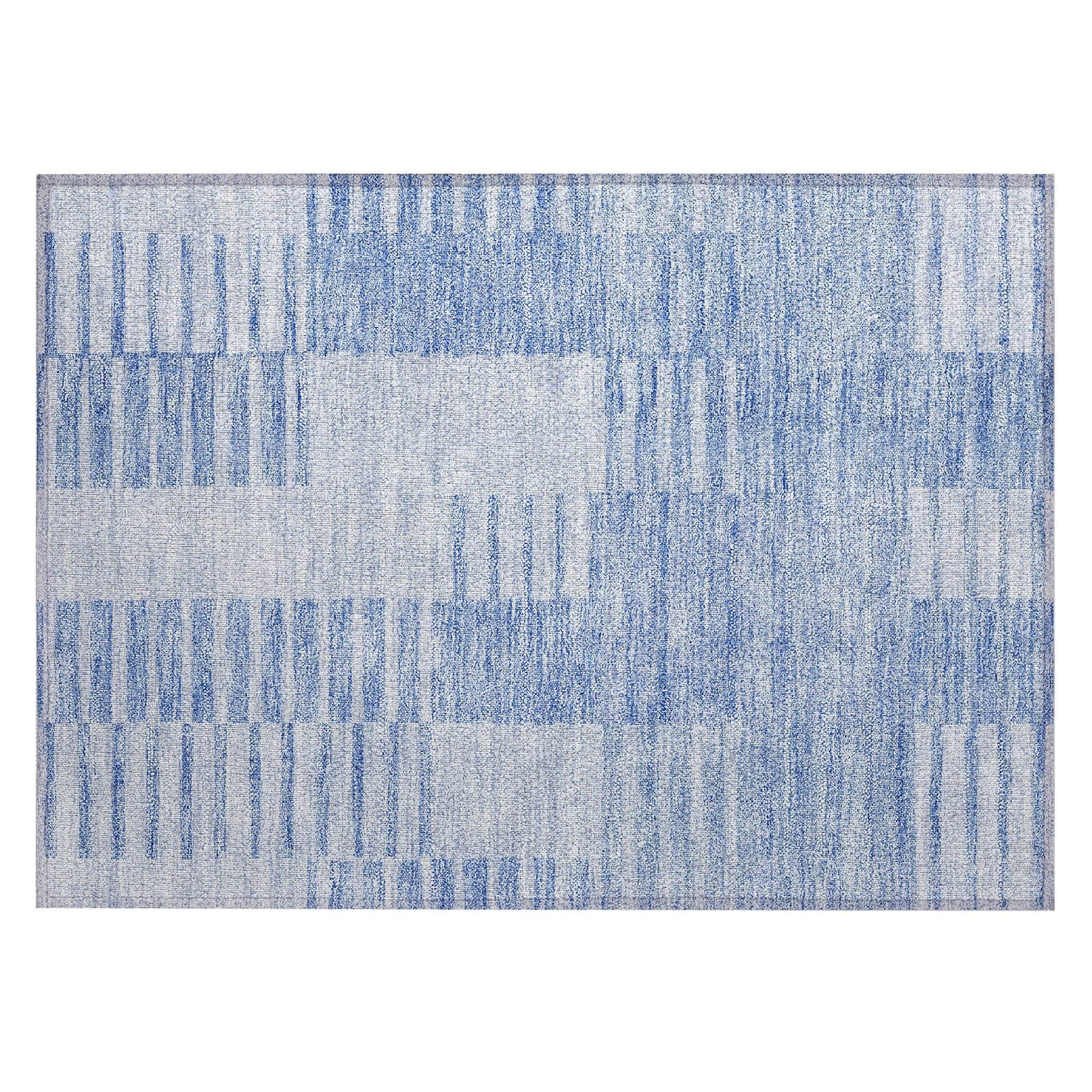 Machine Washable Blue Rug - Indoor / Outdoor - Kids / Pet Friendly Striped Print Rug