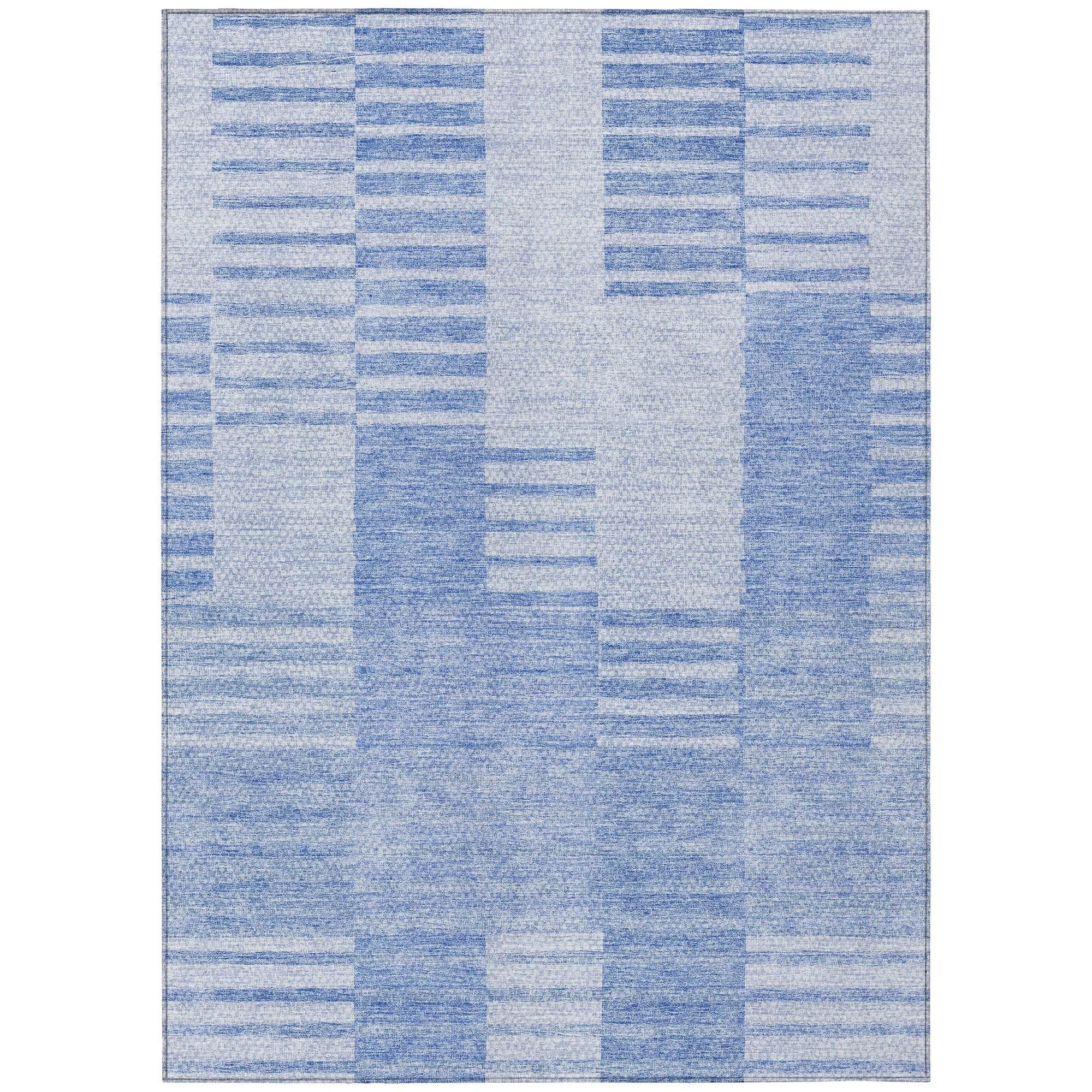 Machine Washable Blue Rug - Indoor / Outdoor - Kids / Pet Friendly Striped Print Rug