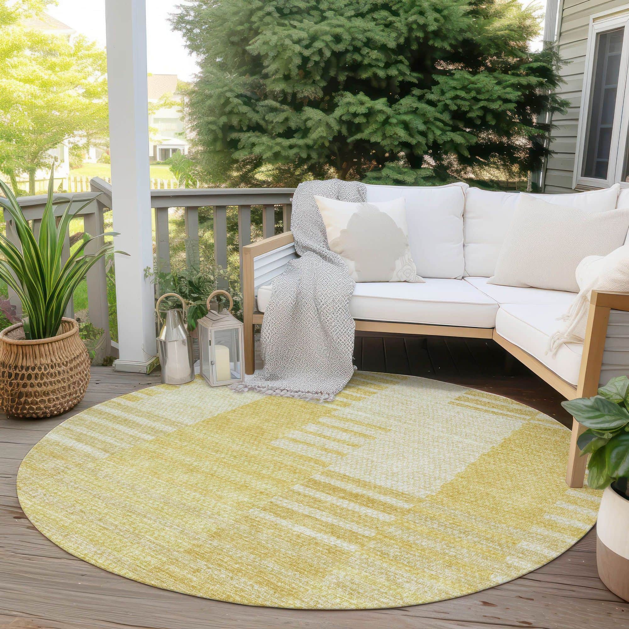 Machine Washable Honey Gold Rug - Indoor / Outdoor - Kids / Pet Friendly Striped Print Rug