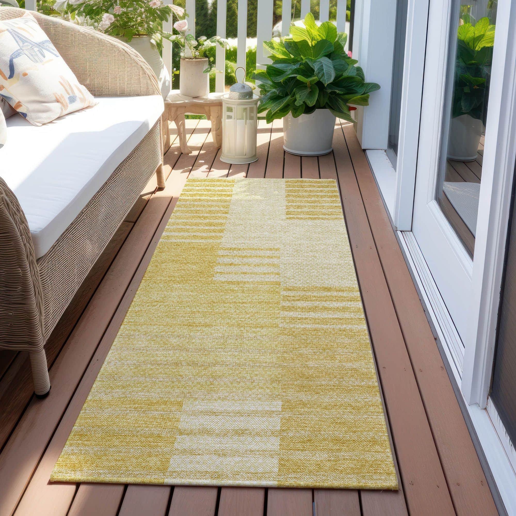 Machine Washable Honey Gold Rug - Indoor / Outdoor - Kids / Pet Friendly Striped Print Rug