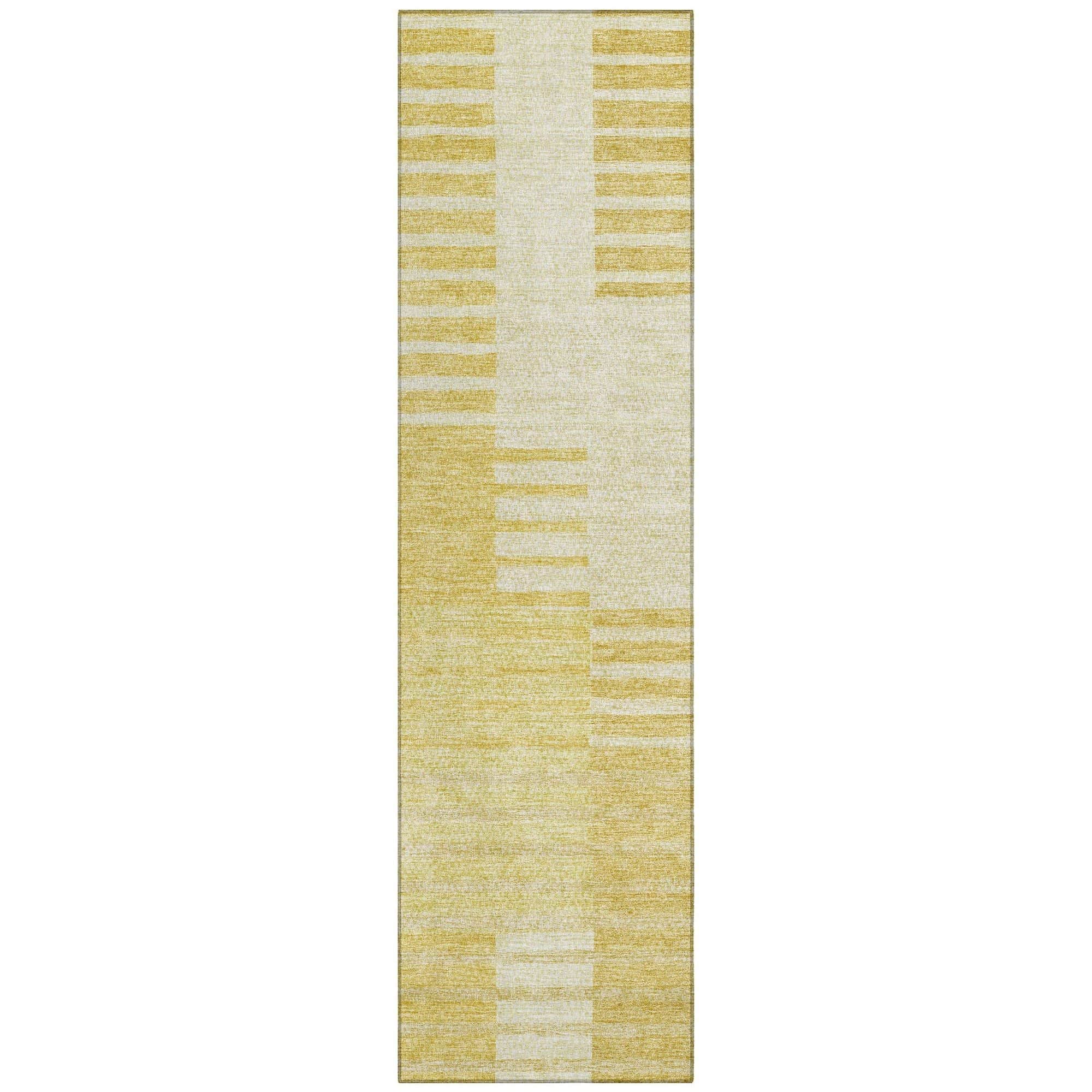 Machine Washable Honey Gold Rug - Indoor / Outdoor - Kids / Pet Friendly Striped Print Rug