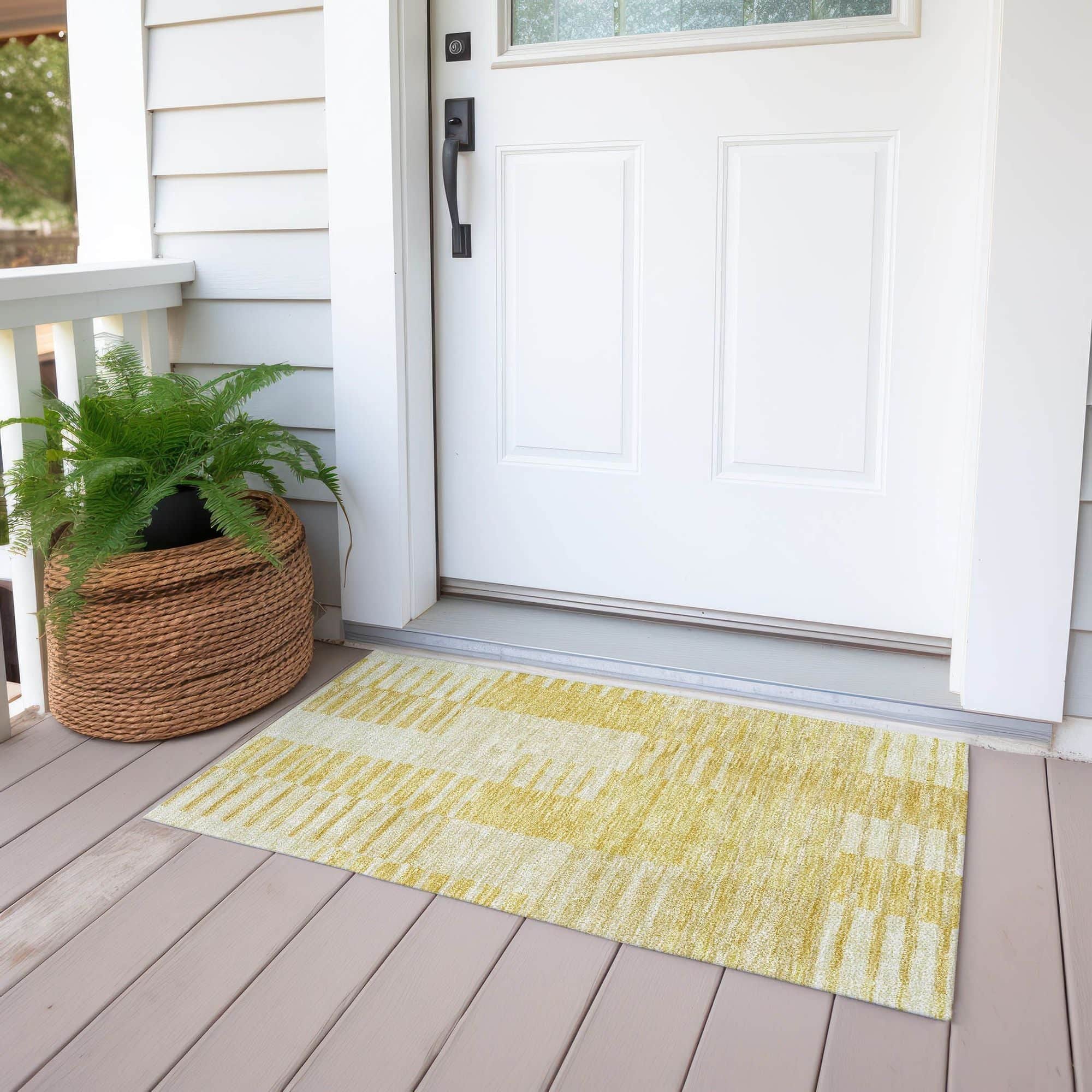 Machine Washable Honey Gold Rug - Indoor / Outdoor - Kids / Pet Friendly Striped Print Rug