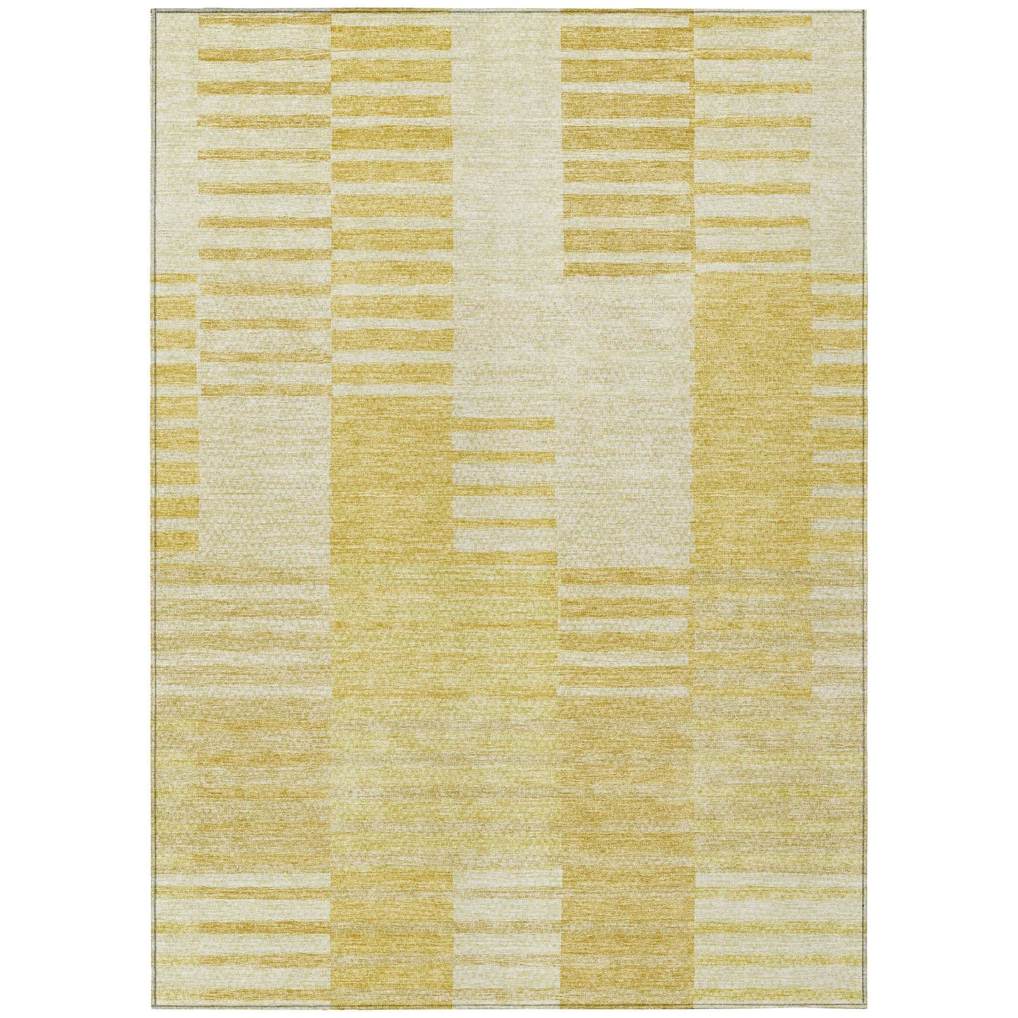 Machine Washable Honey Gold Rug - Indoor / Outdoor - Kids / Pet Friendly Striped Print Rug