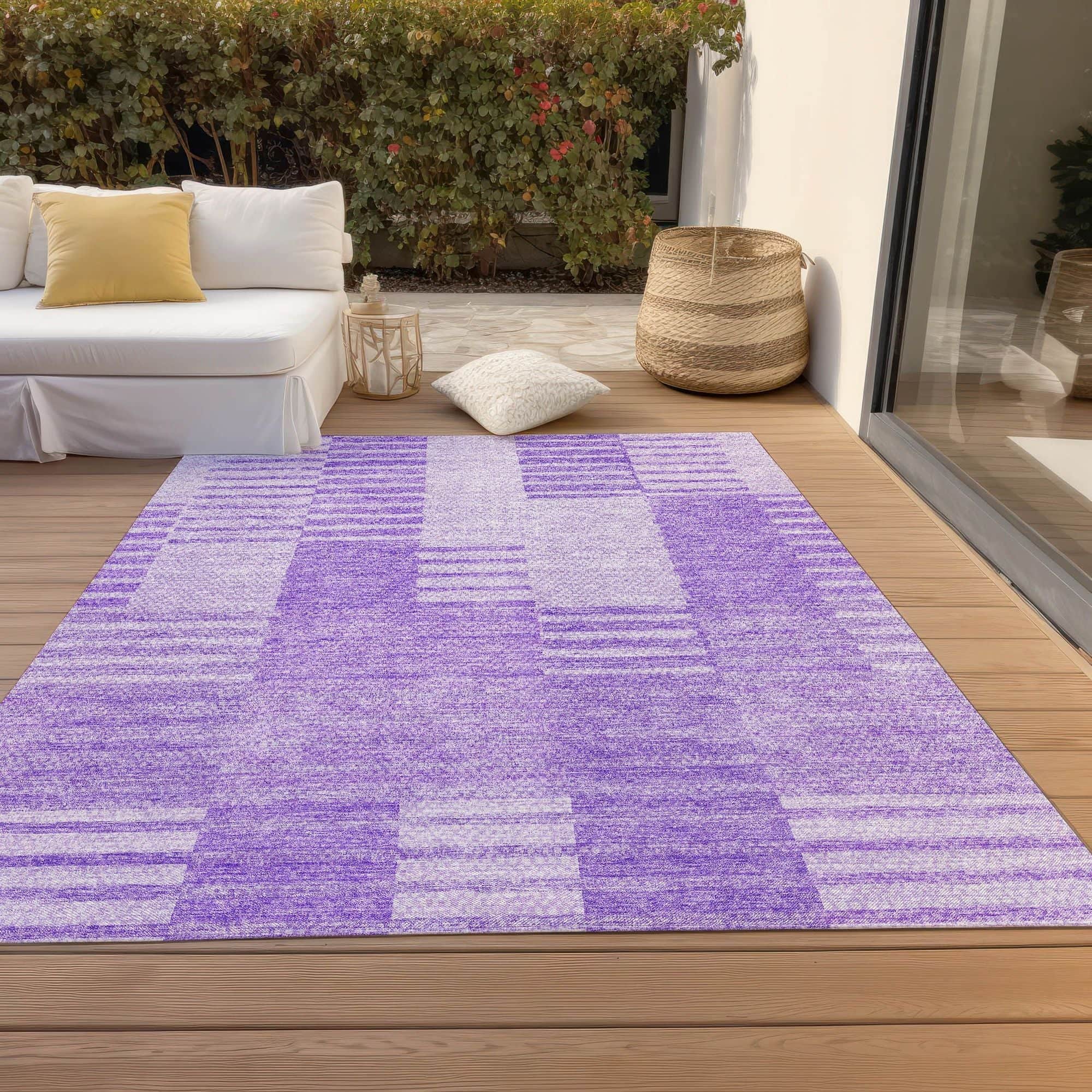 Machine Washable Lavender Purple Rug - Indoor / Outdoor - Kids / Pet Friendly Striped Print Rug