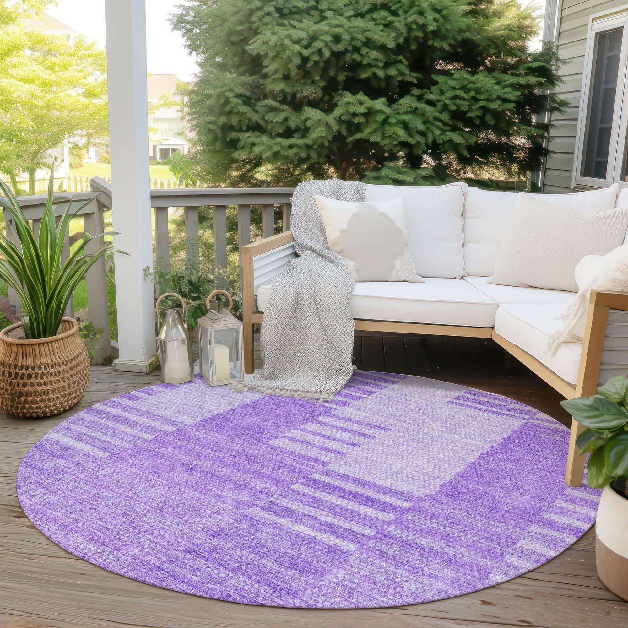 Machine Washable Lavender Purple Rug - Indoor / Outdoor - Kids / Pet Friendly Striped Print Rug
