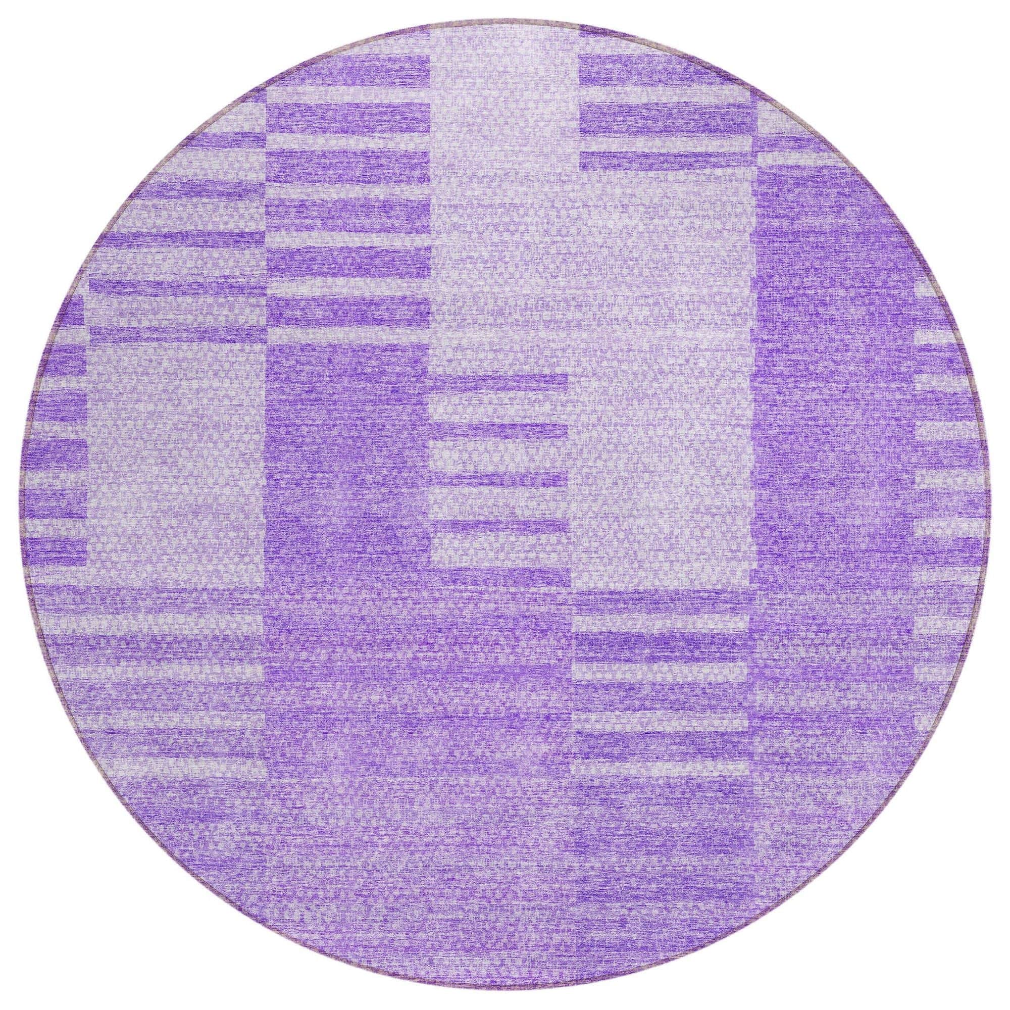 Machine Washable Lavender Purple Rug - Indoor / Outdoor - Kids / Pet Friendly Striped Print Rug