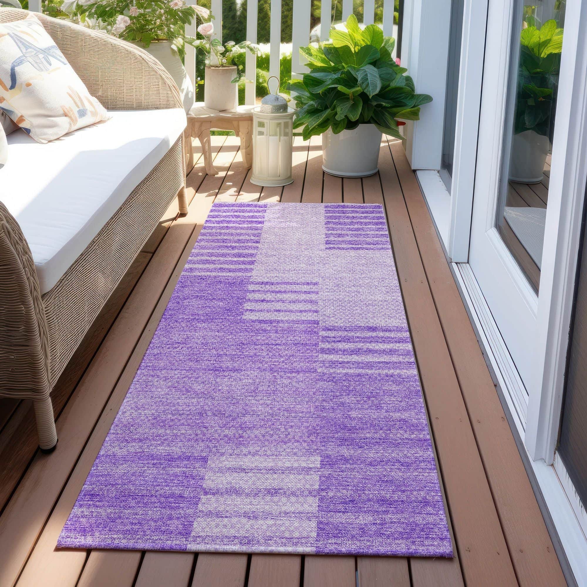 Machine Washable Lavender Purple Rug - Indoor / Outdoor - Kids / Pet Friendly Striped Print Rug