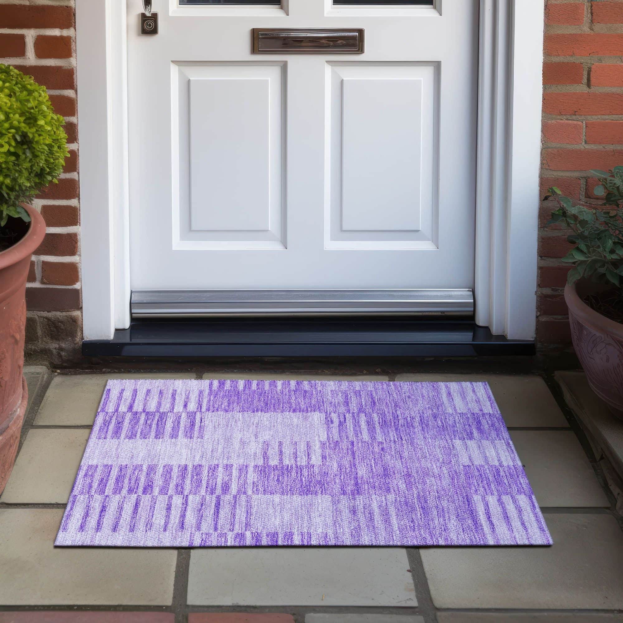 Machine Washable Lavender Purple Rug - Indoor / Outdoor - Kids / Pet Friendly Striped Print Rug