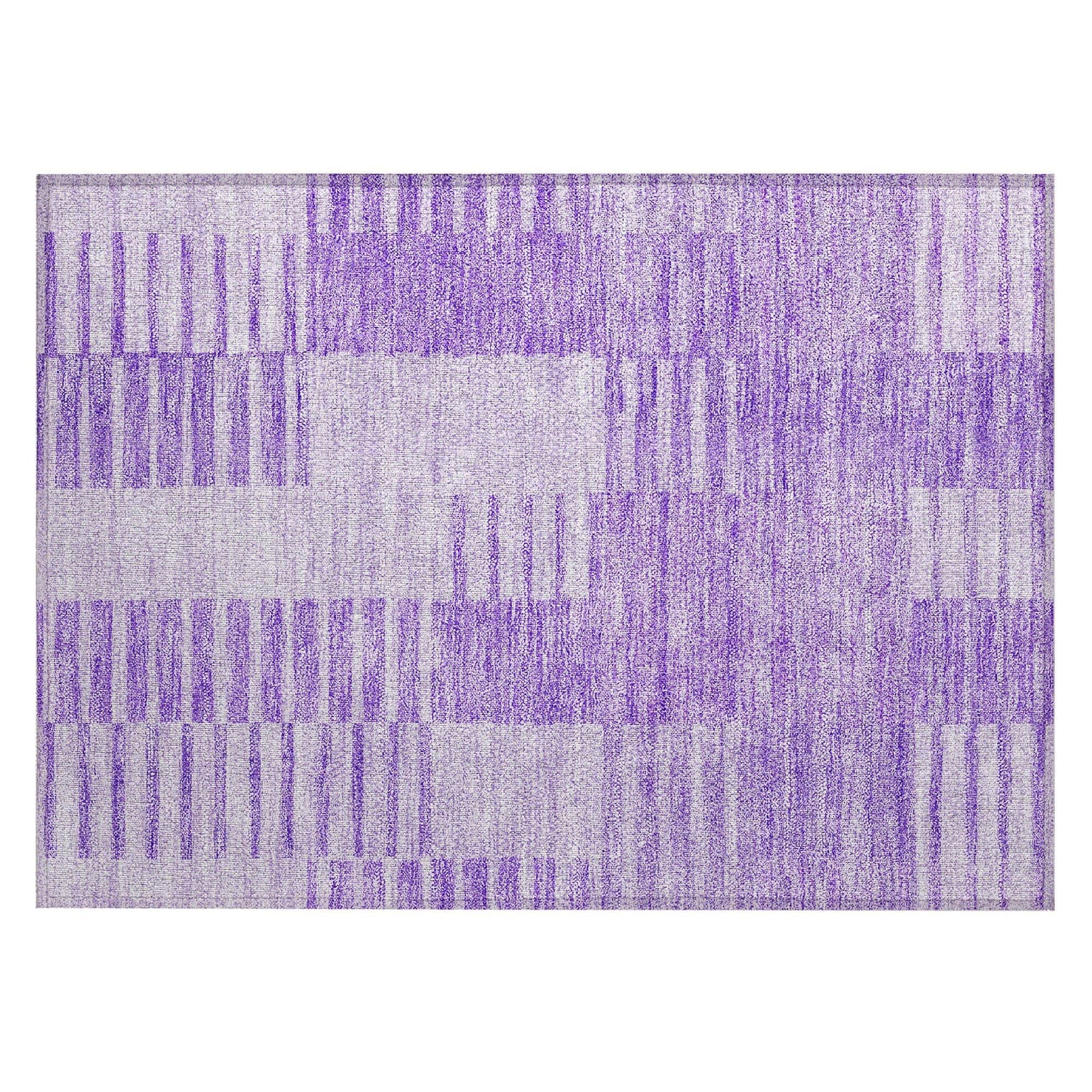 Machine Washable Lavender Purple Rug - Indoor / Outdoor - Kids / Pet Friendly Striped Print Rug