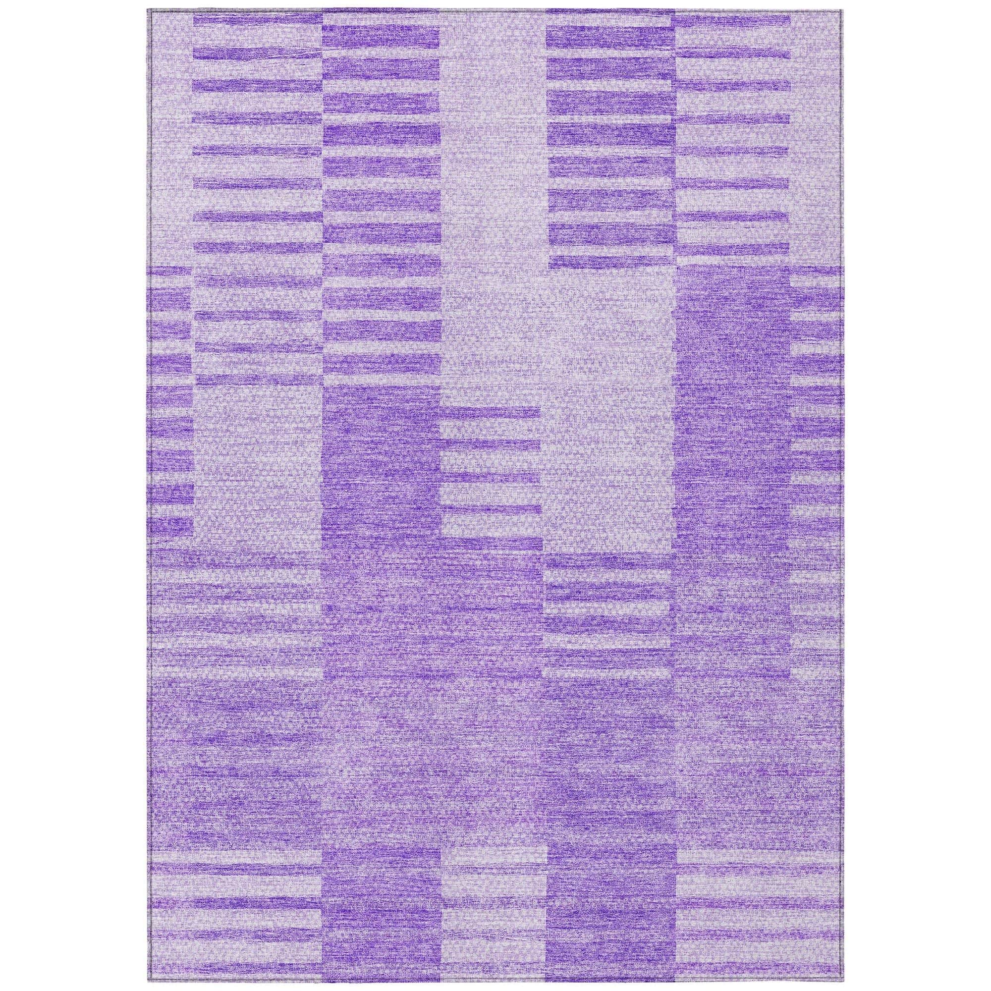 Machine Washable Lavender Purple Rug - Indoor / Outdoor - Kids / Pet Friendly Striped Print Rug