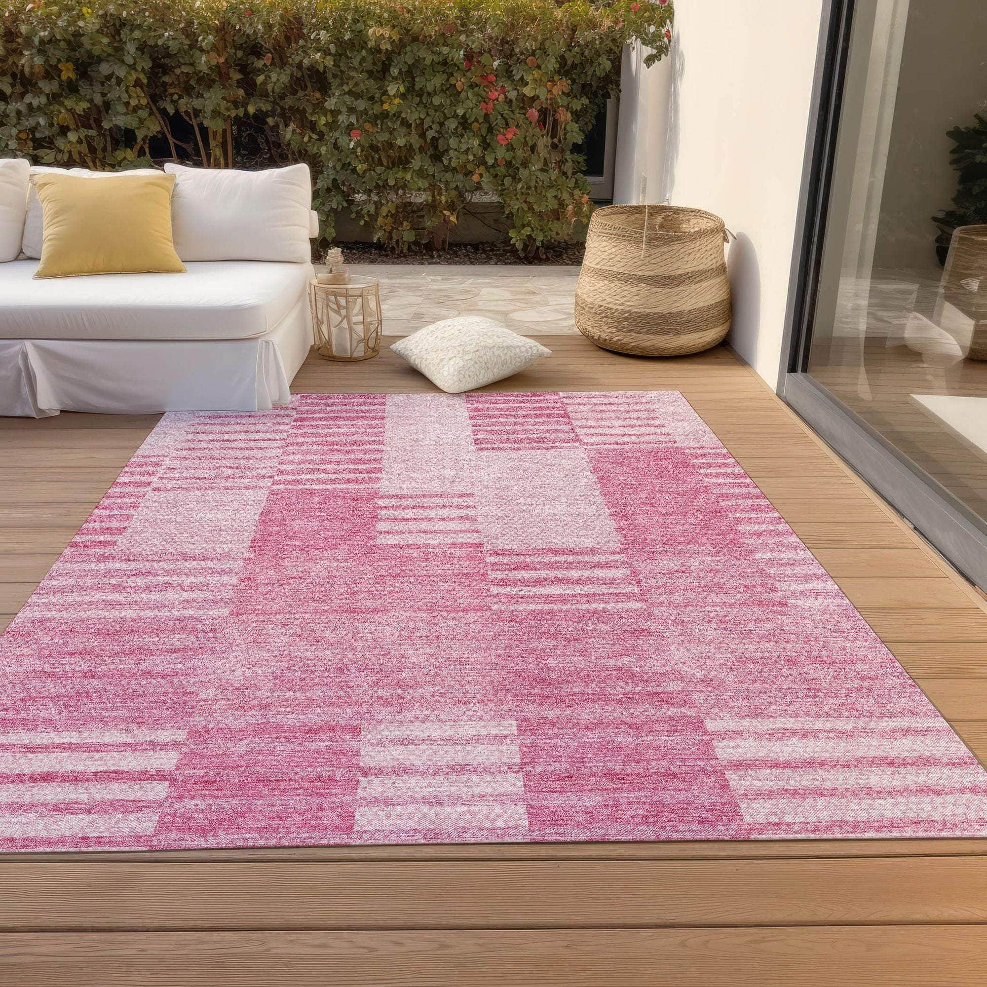 Machine Washable Pink Rug - Indoor / Outdoor - Kids / Pet Friendly Striped Print Rug