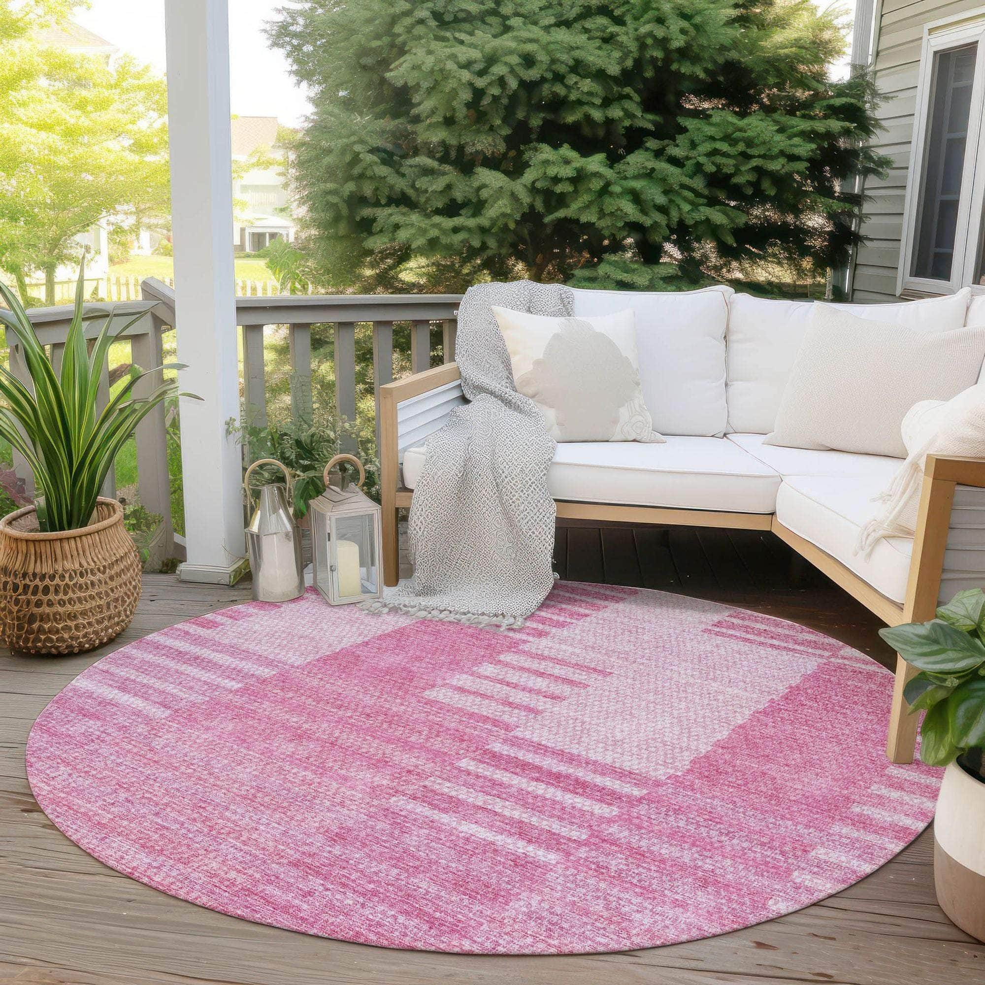 Machine Washable Pink Rug - Indoor / Outdoor - Kids / Pet Friendly Striped Print Rug
