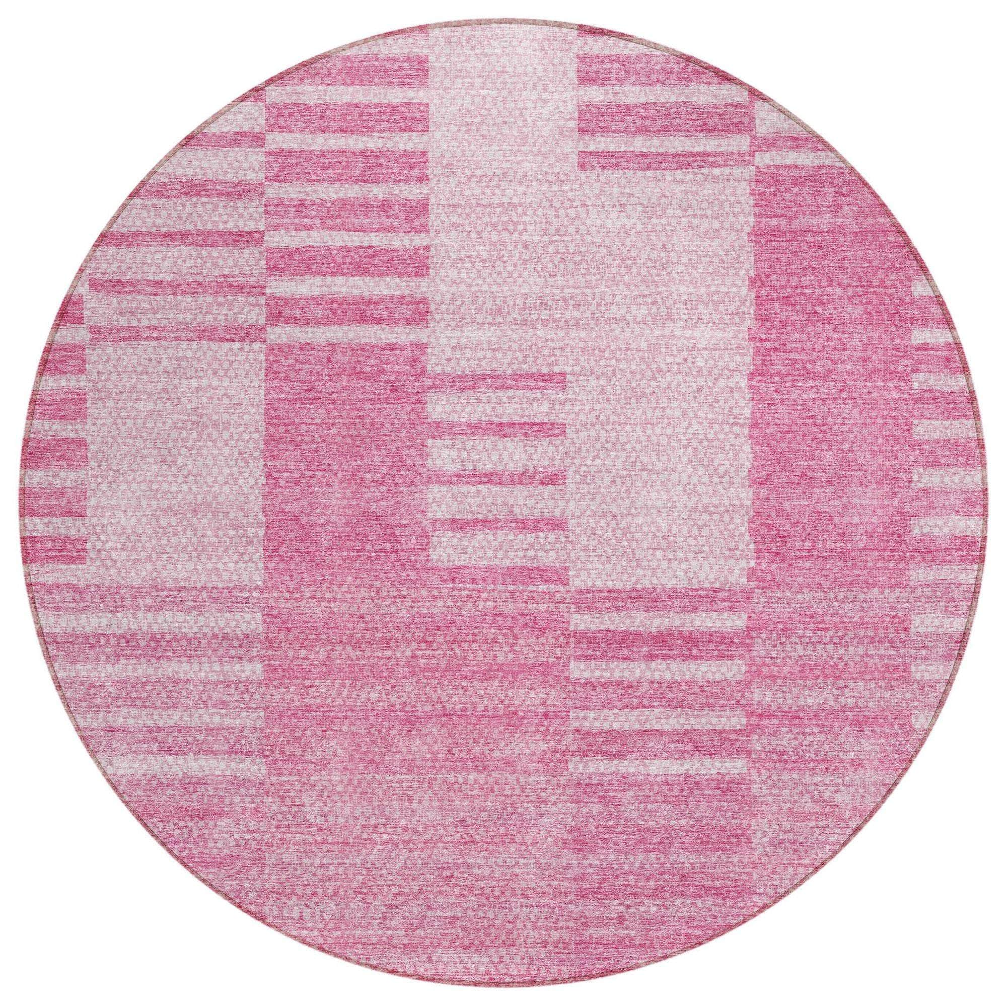 Machine Washable Pink Rug - Indoor / Outdoor - Kids / Pet Friendly Striped Print Rug