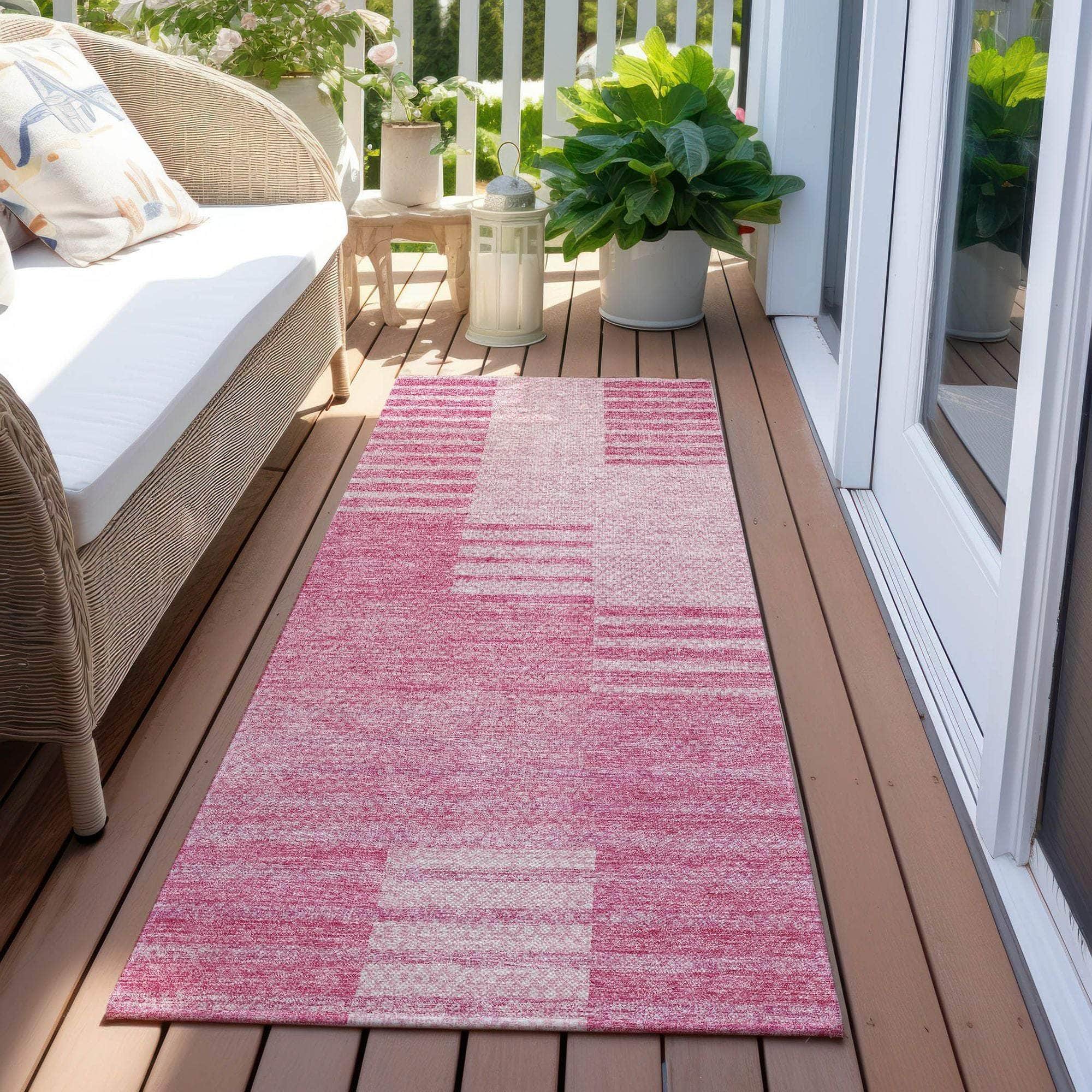 Machine Washable Pink Rug - Indoor / Outdoor - Kids / Pet Friendly Striped Print Rug