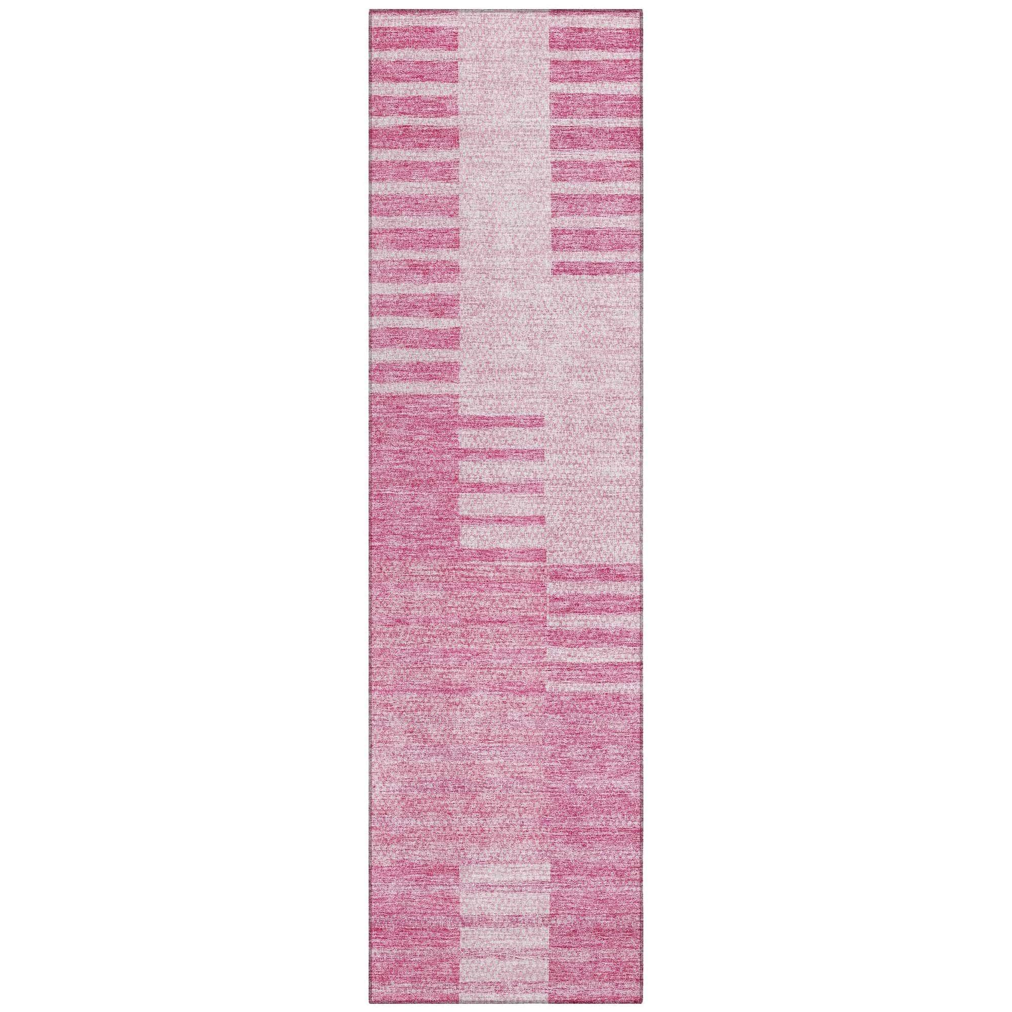 Machine Washable Pink Rug - Indoor / Outdoor - Kids / Pet Friendly Striped Print Rug