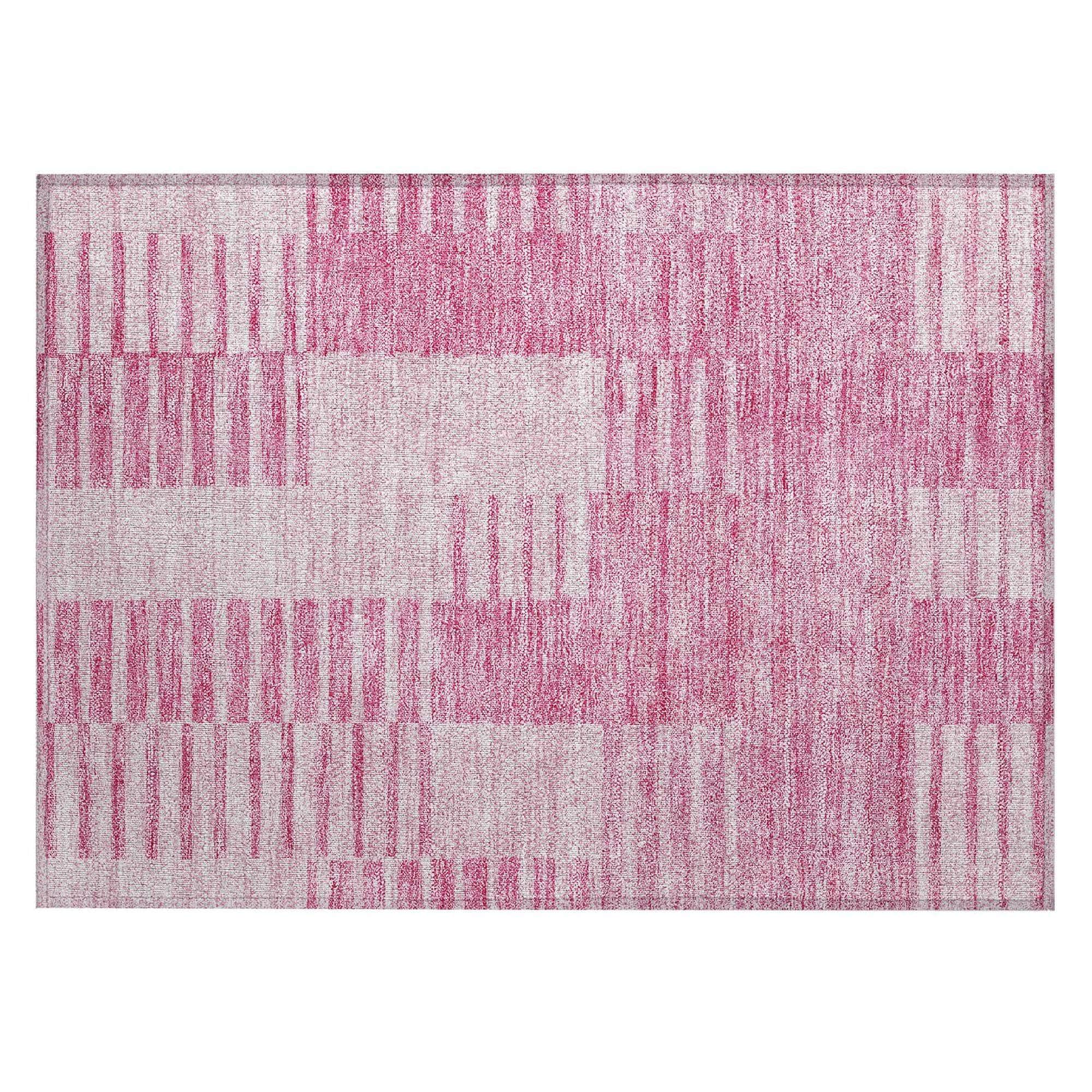 Machine Washable Pink Rug - Indoor / Outdoor - Kids / Pet Friendly Striped Print Rug