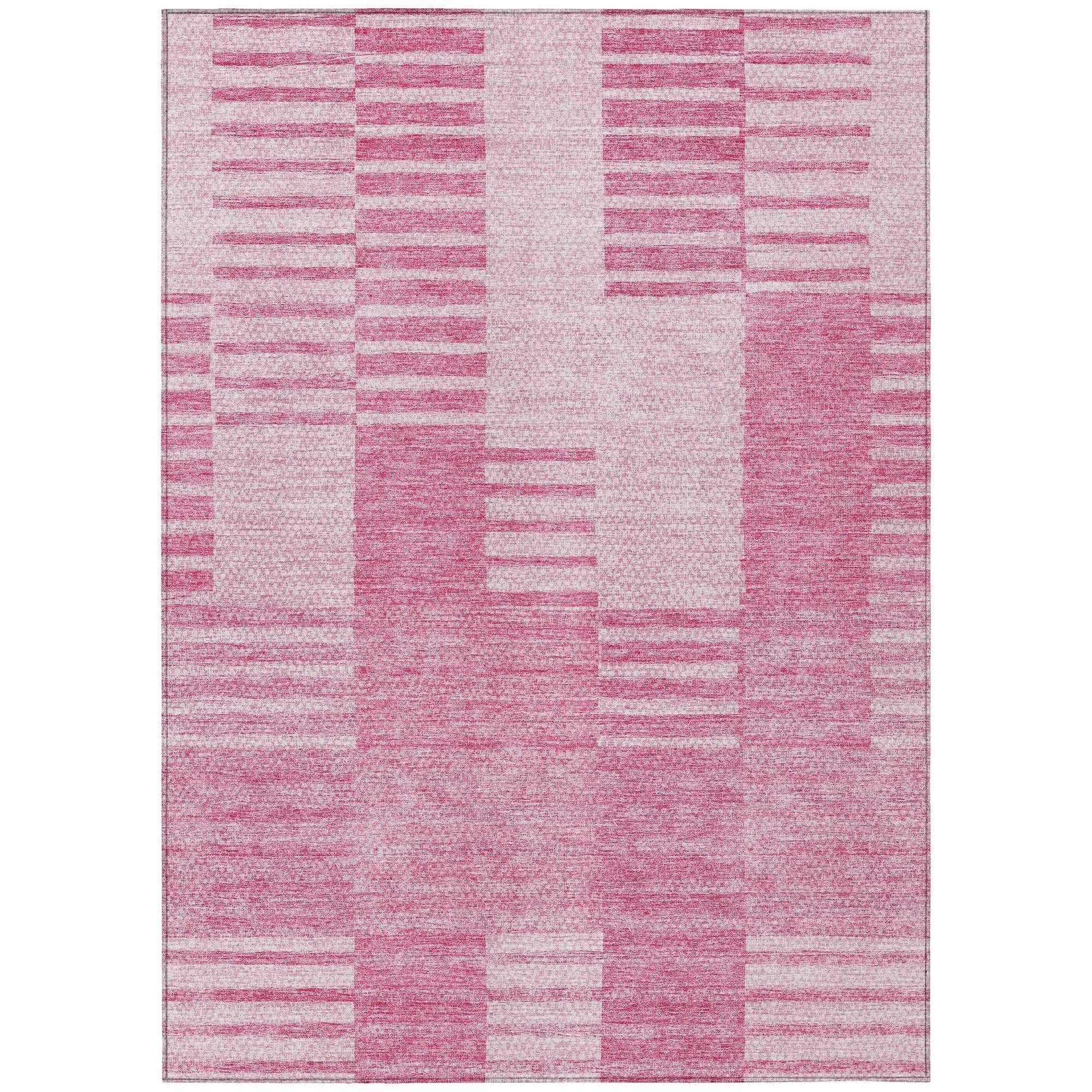 Machine Washable Pink Rug - Indoor / Outdoor - Kids / Pet Friendly Striped Print Rug