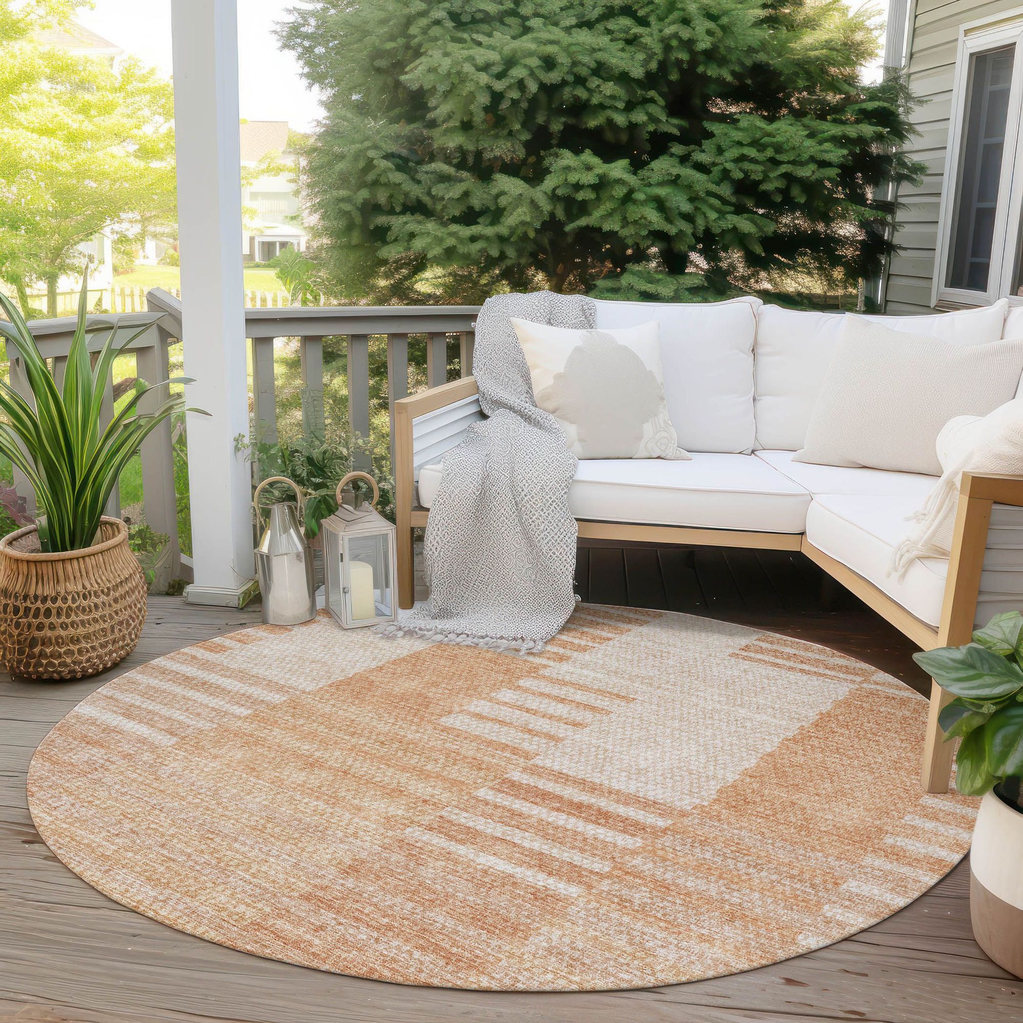 Machine Washable Salmon Orange Rug - Indoor / Outdoor - Kids / Pet Friendly Striped Print Rug