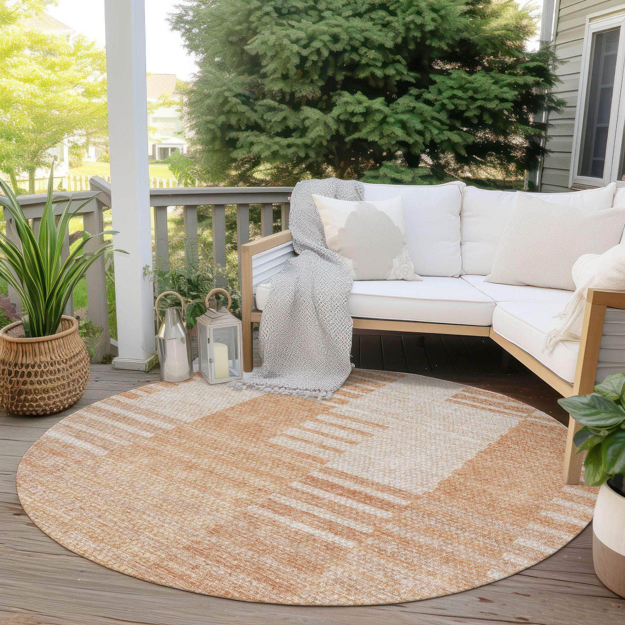Machine Washable Salmon Orange Rug - Indoor / Outdoor - Kids / Pet Friendly Striped Print Rug