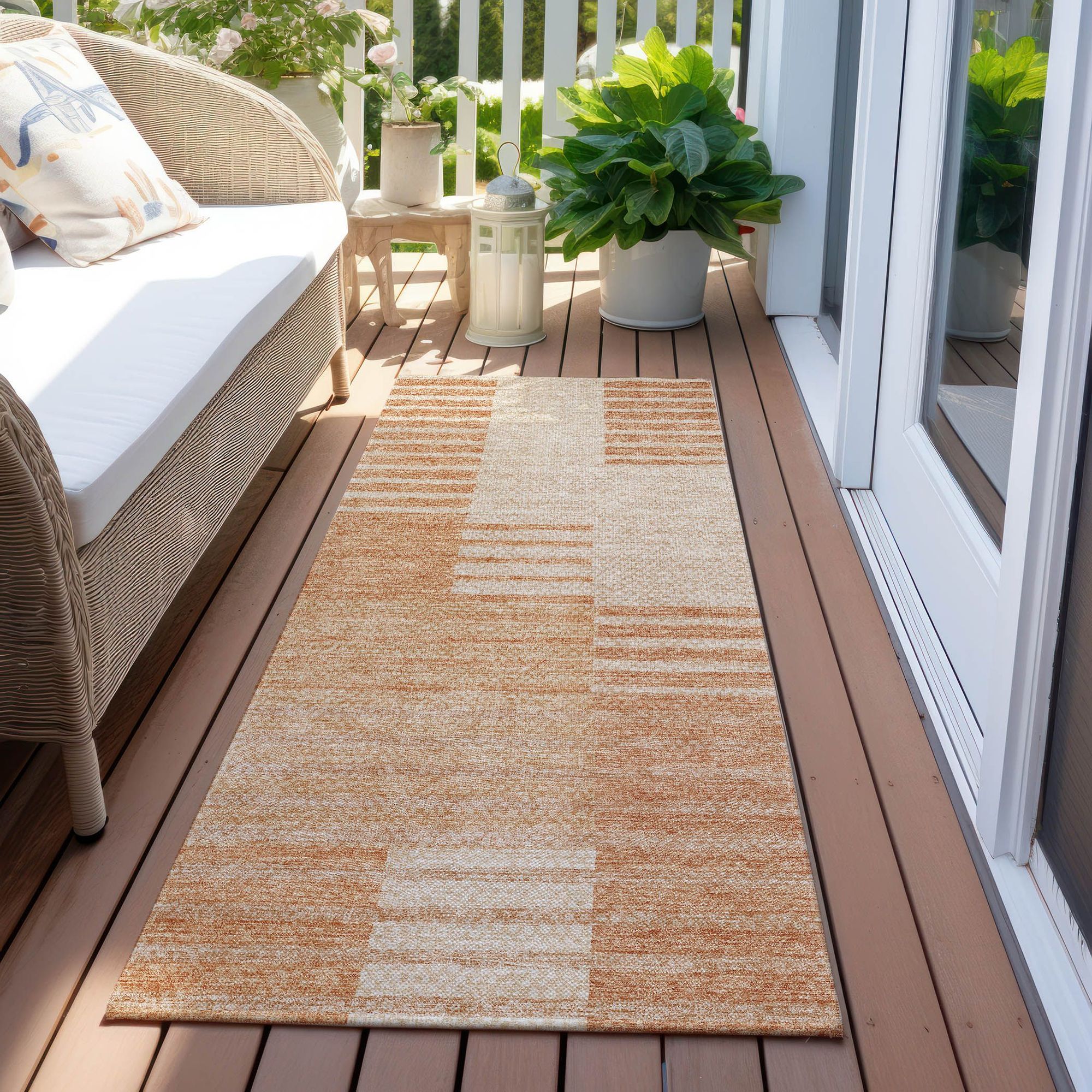 Machine Washable Salmon Orange Rug - Indoor / Outdoor - Kids / Pet Friendly Striped Print Rug