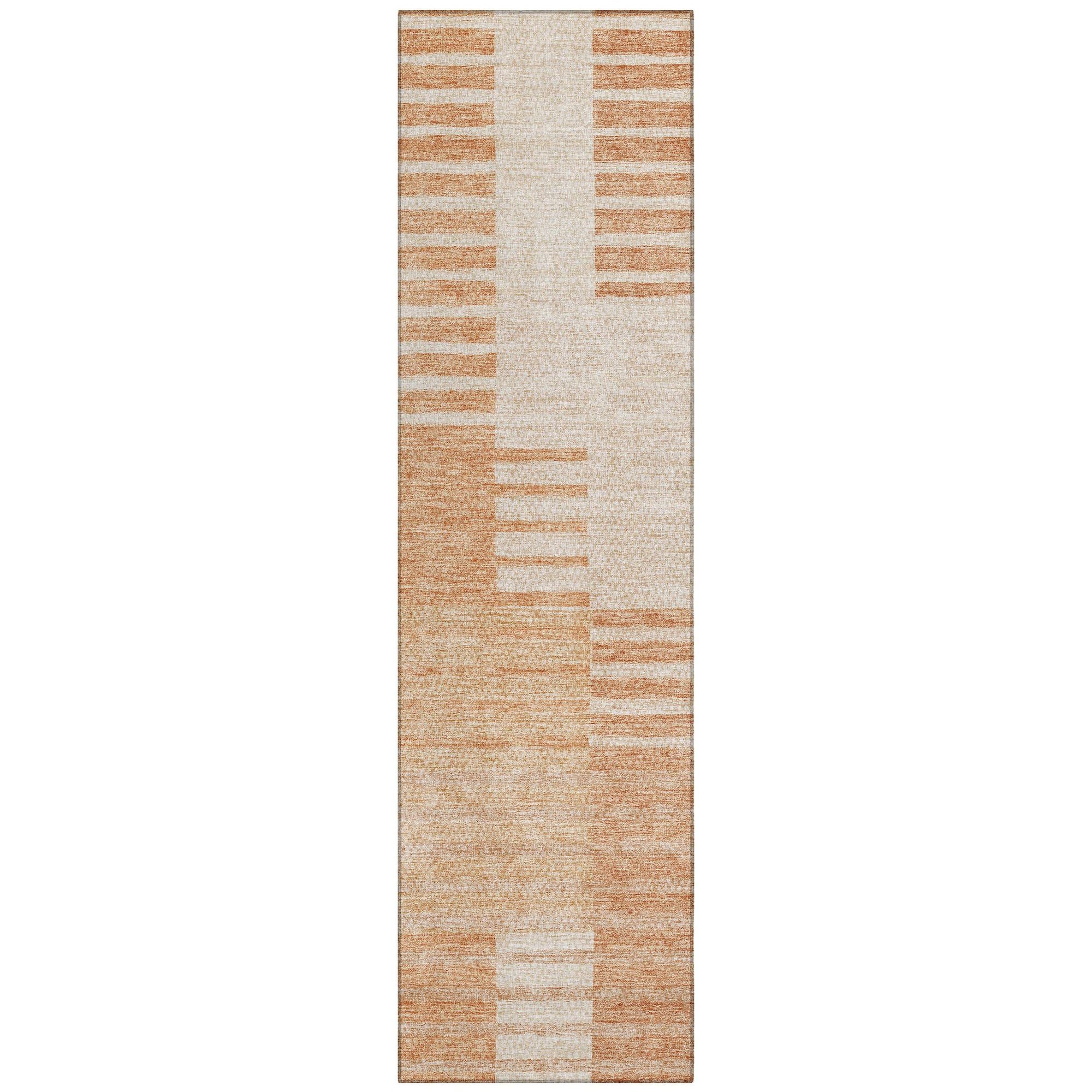 Machine Washable Salmon Orange Rug - Indoor / Outdoor - Kids / Pet Friendly Striped Print Rug