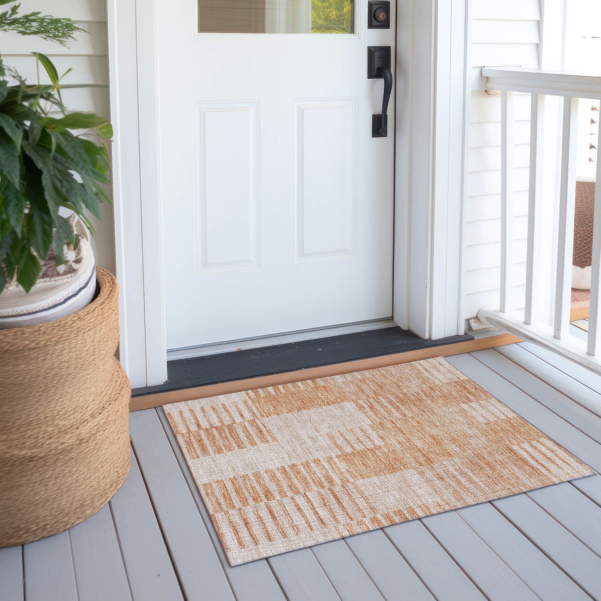 Machine Washable Salmon Orange Rug - Indoor / Outdoor - Kids / Pet Friendly Striped Print Rug