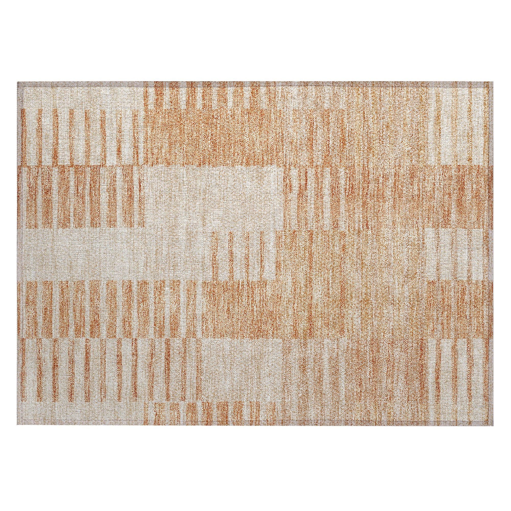 Machine Washable Salmon Orange Rug - Indoor / Outdoor - Kids / Pet Friendly Striped Print Rug