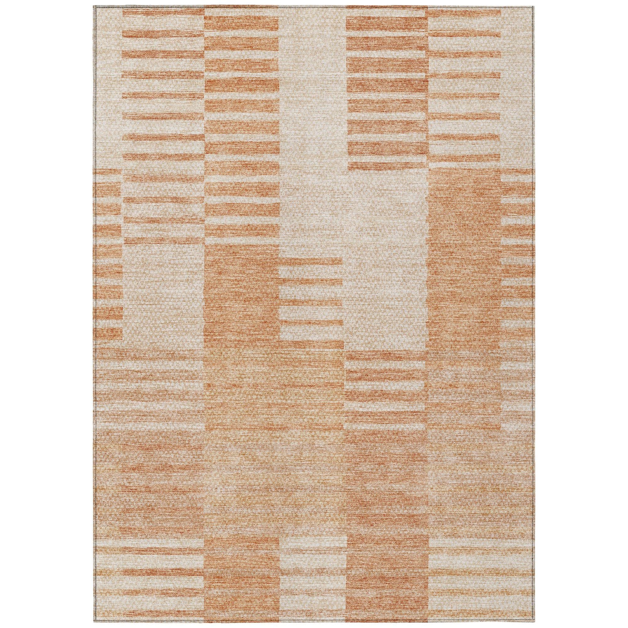 Machine Washable Salmon Orange Rug - Indoor / Outdoor - Kids / Pet Friendly Striped Print Rug