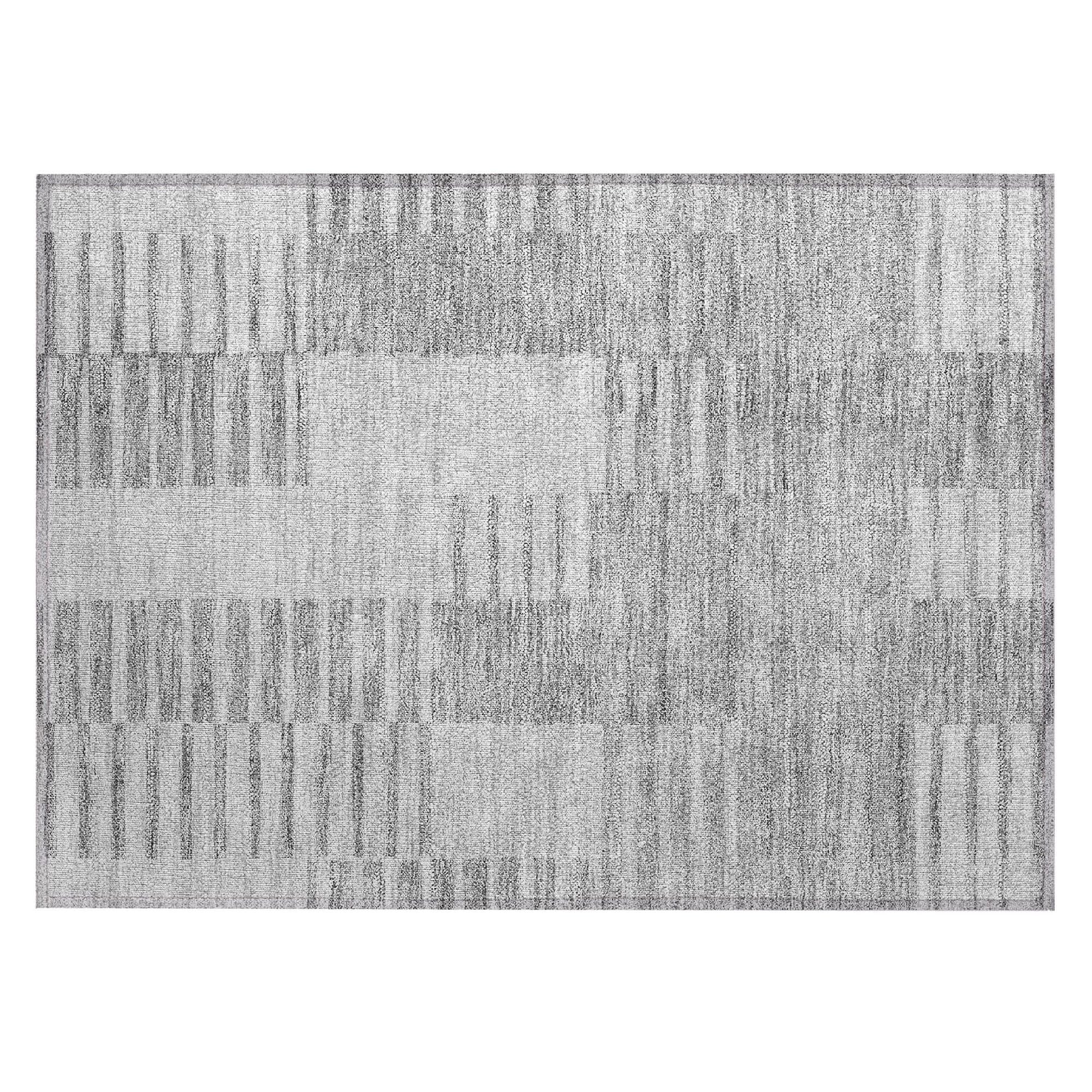 Machine Washable Silver Gray Rug - Indoor / Outdoor - Kids / Pet Friendly Striped Print Rug