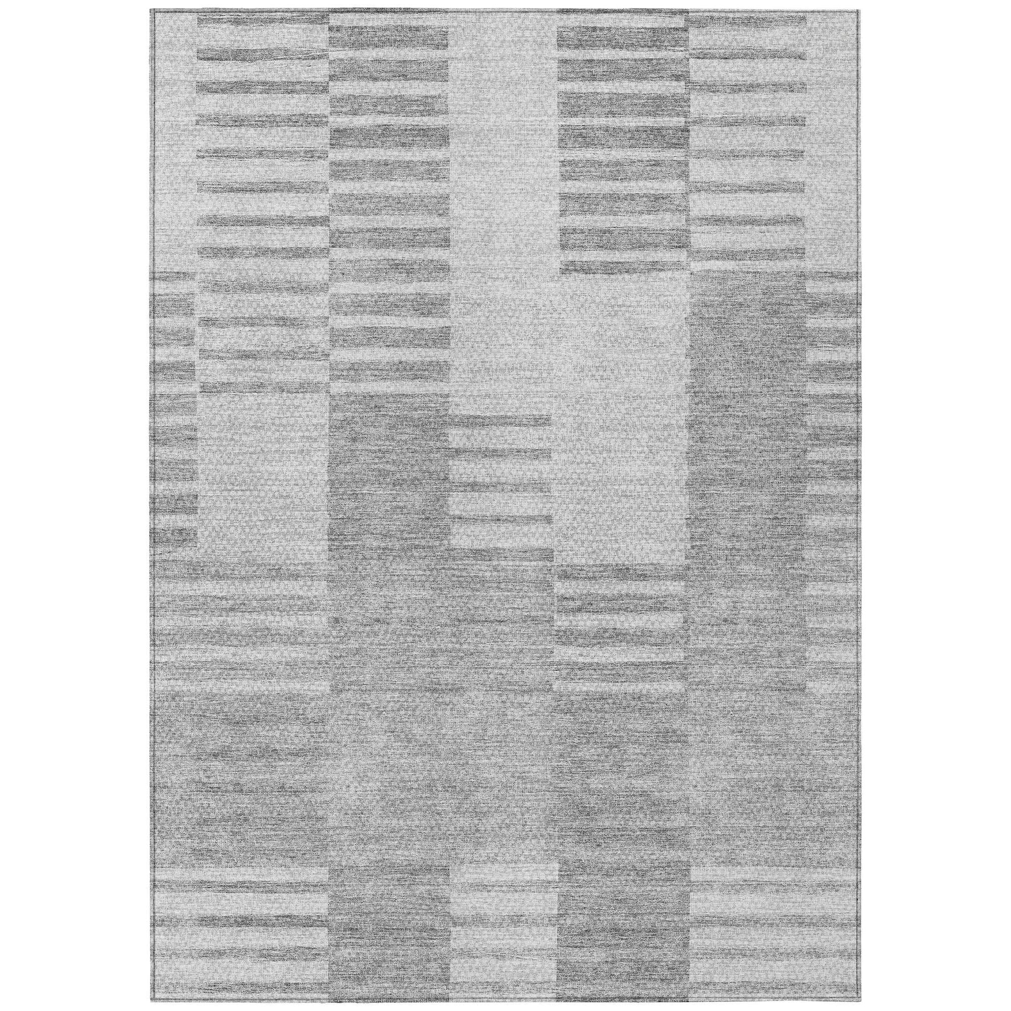 Machine Washable Silver Gray Rug - Indoor / Outdoor - Kids / Pet Friendly Striped Print Rug