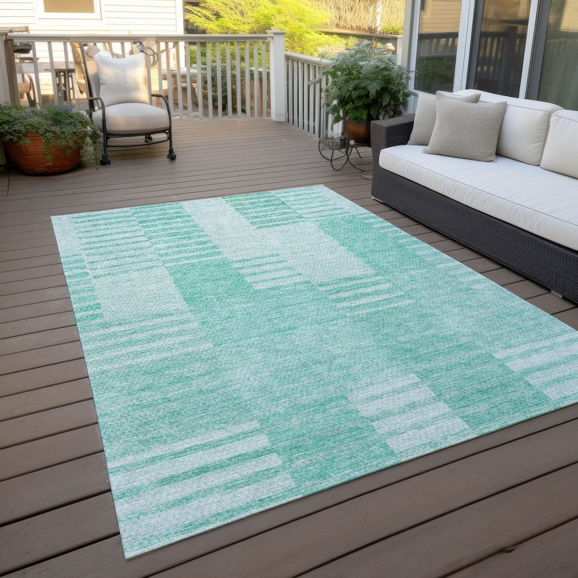 Machine Washable Teal Rug - Indoor / Outdoor - Kids / Pet Friendly Striped Print Rug
