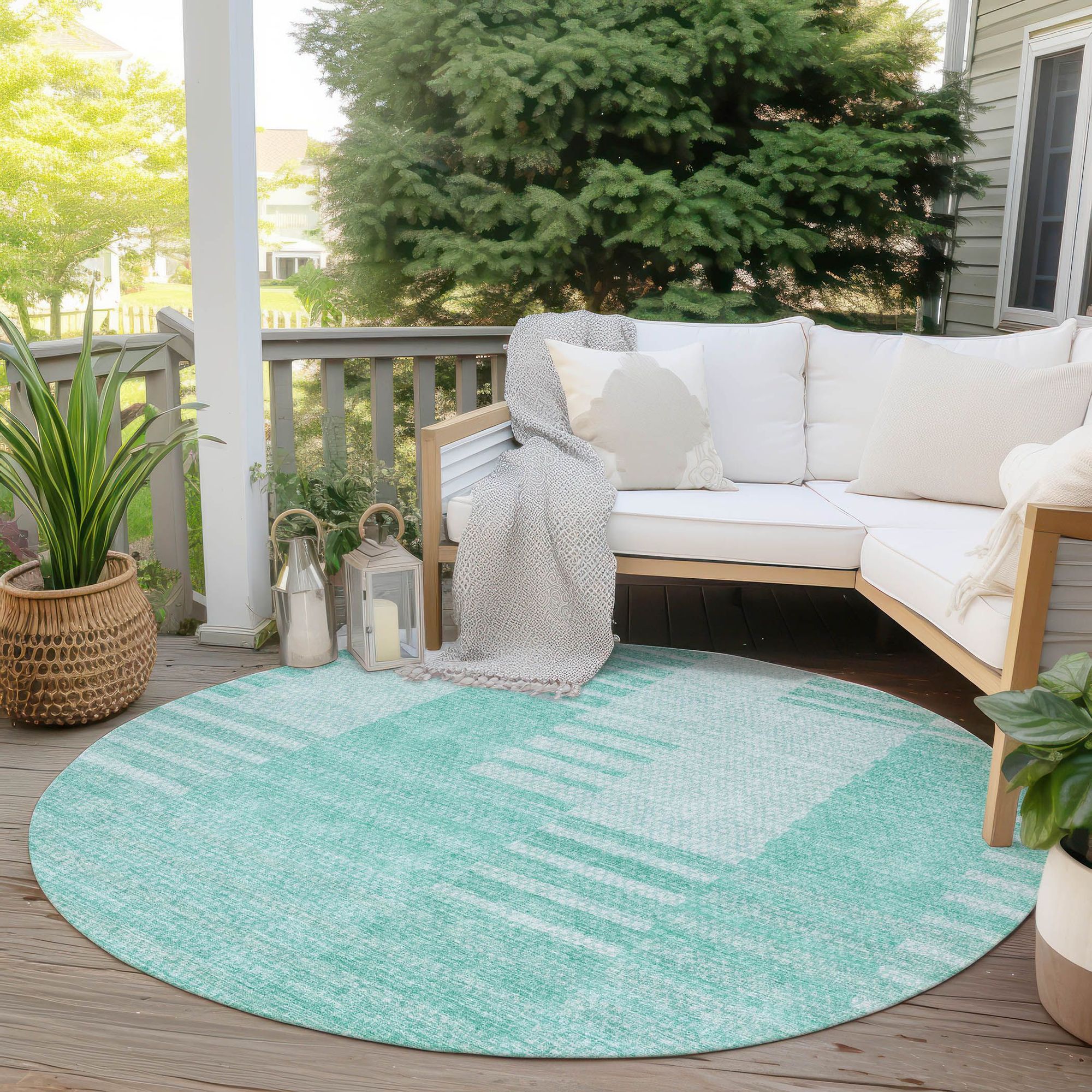 Machine Washable Teal Rug - Indoor / Outdoor - Kids / Pet Friendly Striped Print Rug