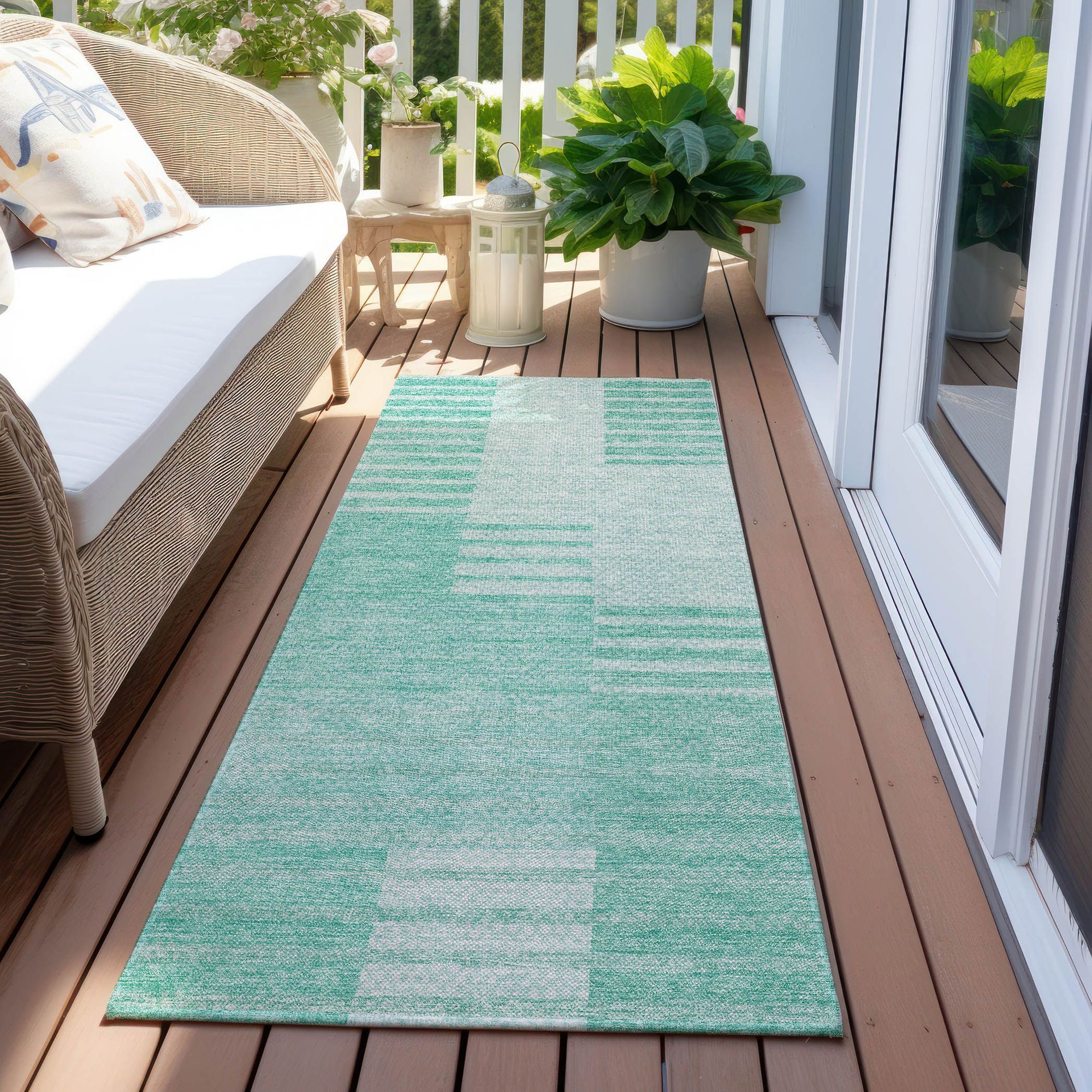 Machine Washable Teal Rug - Indoor / Outdoor - Kids / Pet Friendly Striped Print Rug