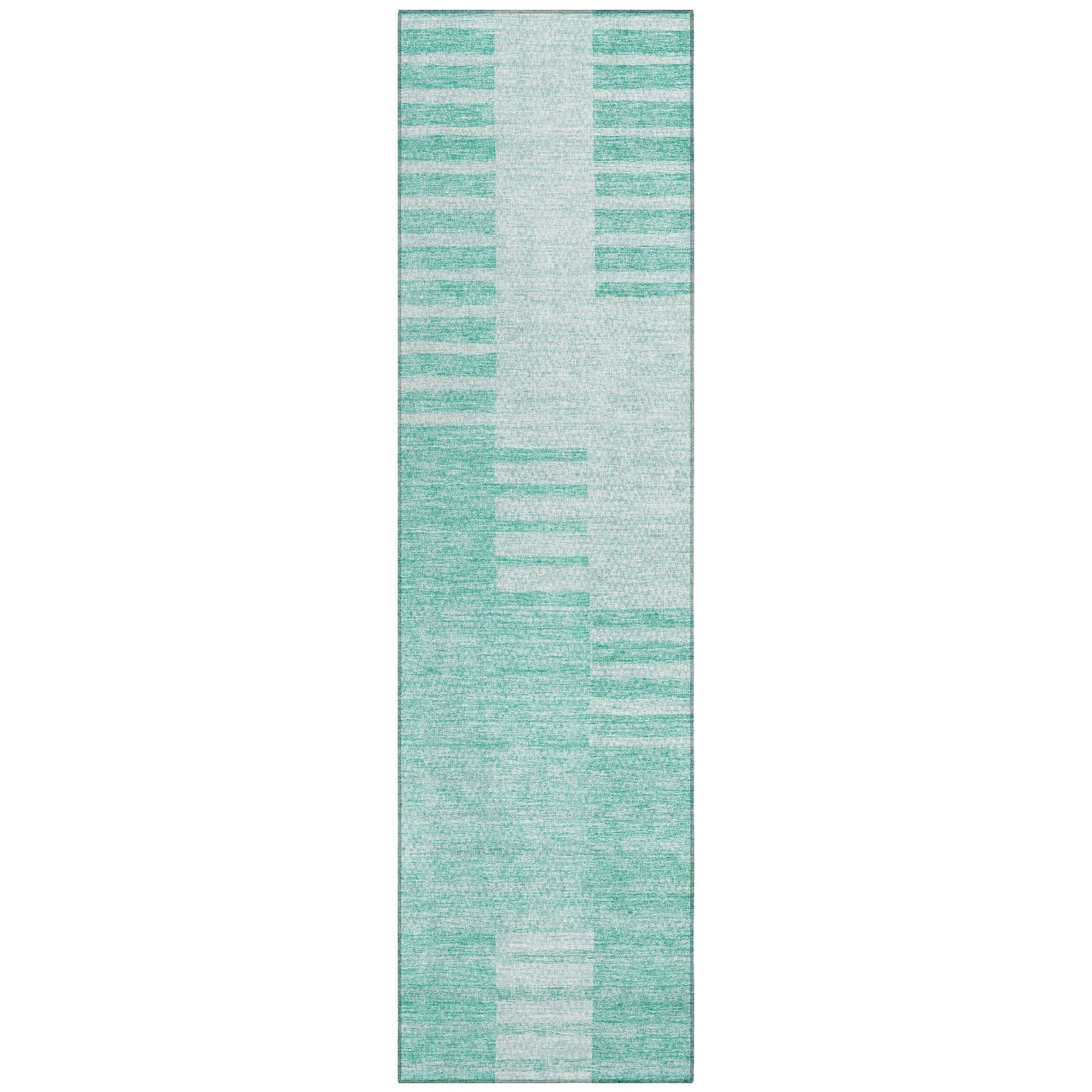 Machine Washable Teal Rug - Indoor / Outdoor - Kids / Pet Friendly Striped Print Rug