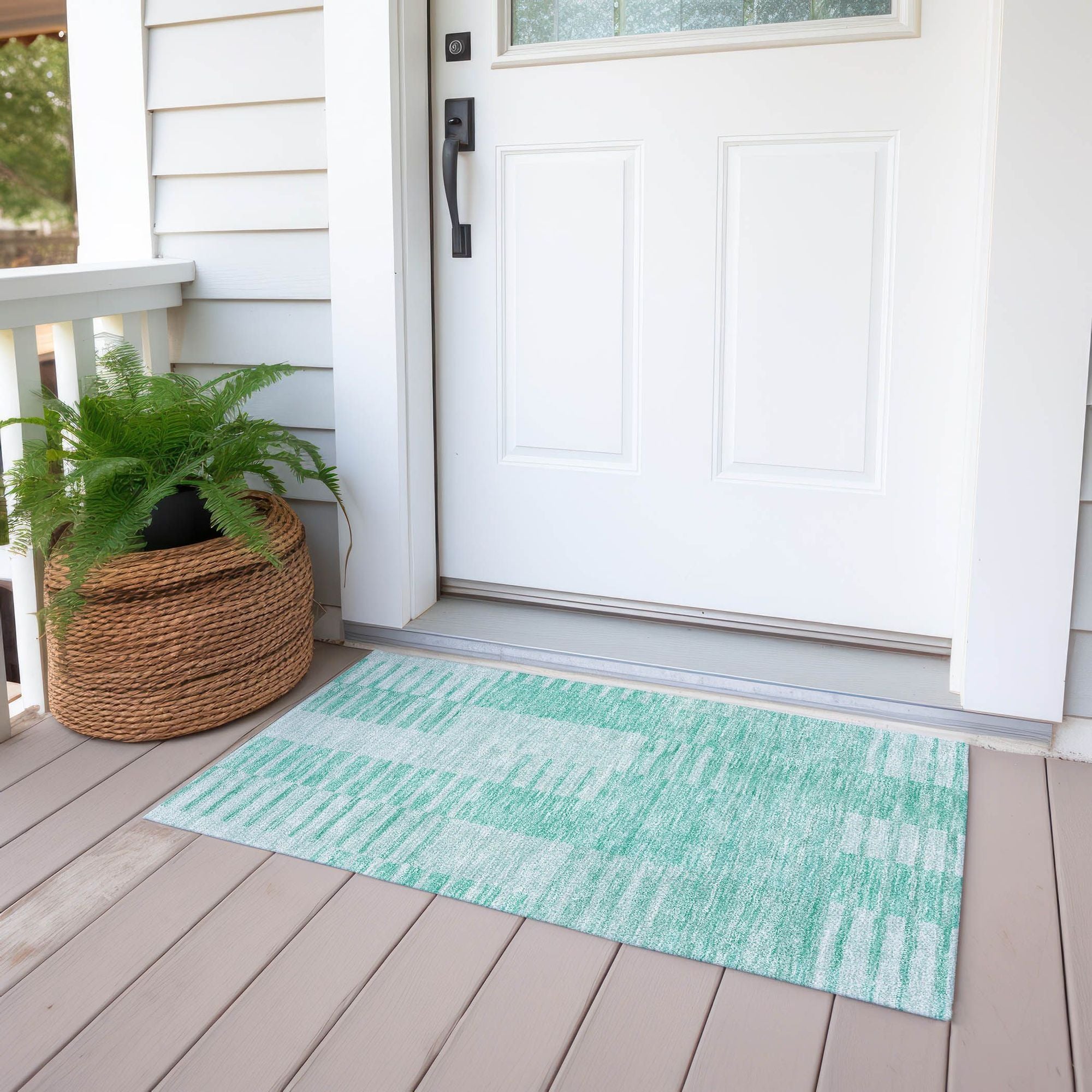 Machine Washable Teal Rug - Indoor / Outdoor - Kids / Pet Friendly Striped Print Rug