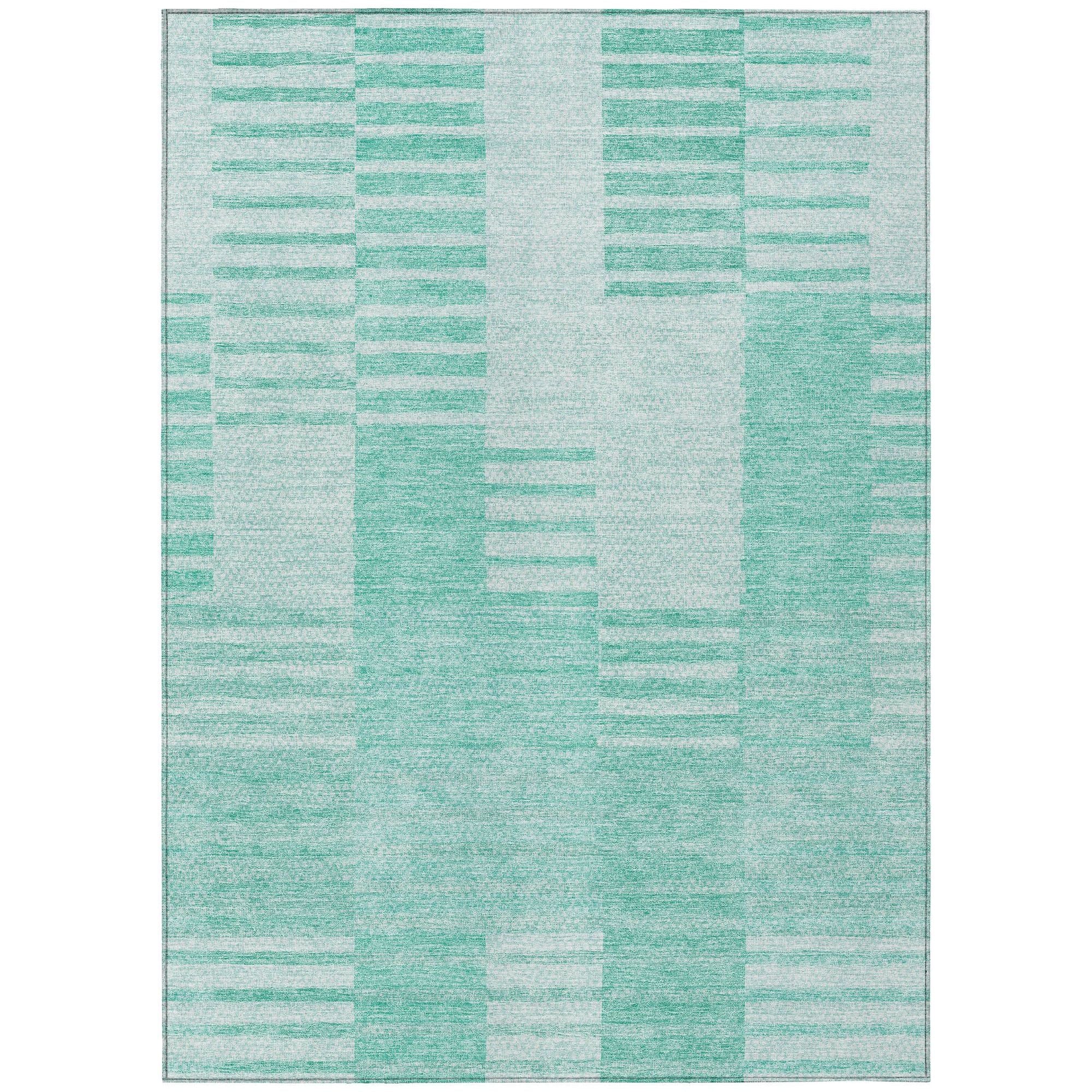 Machine Washable Teal Rug - Indoor / Outdoor - Kids / Pet Friendly Striped Print Rug