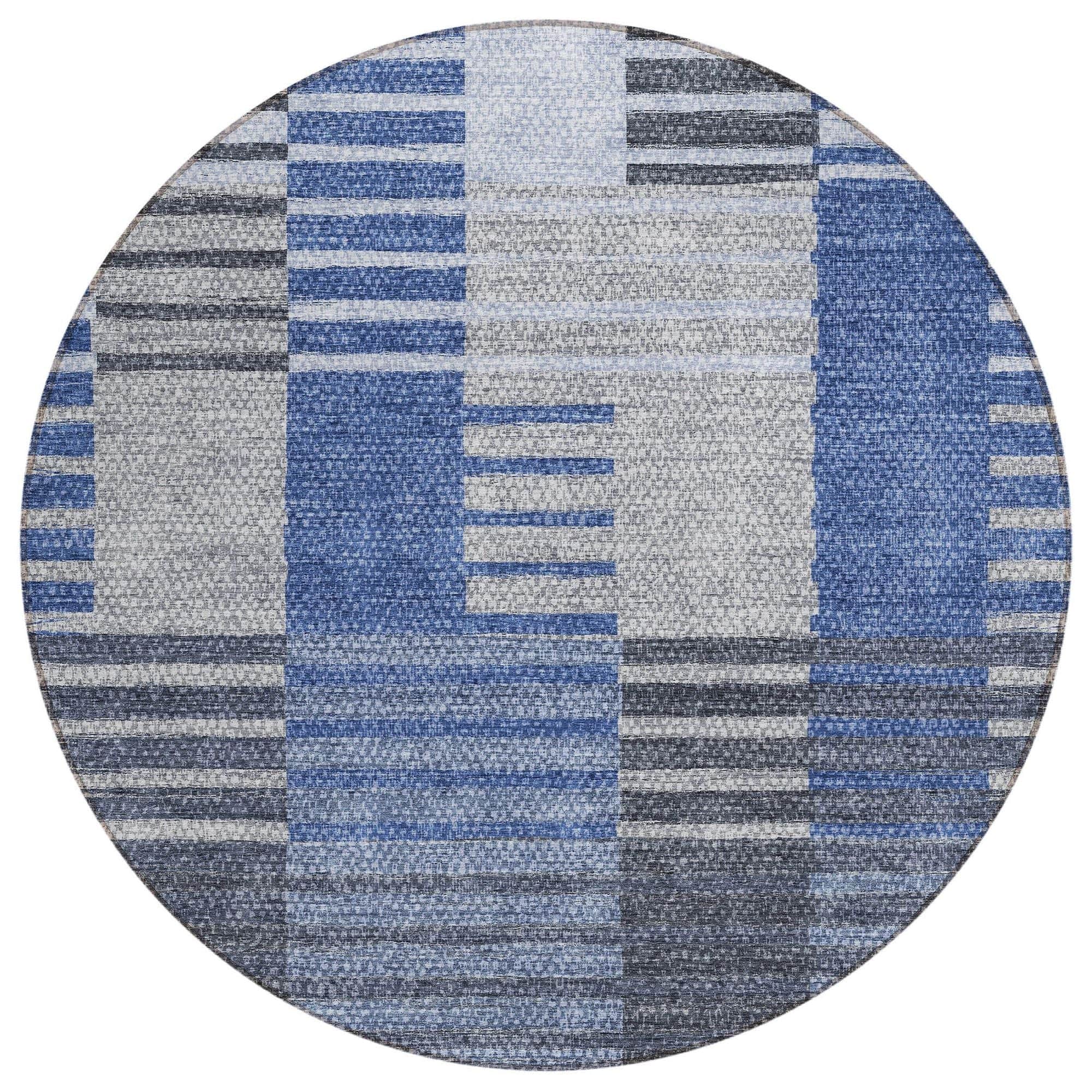 Machine Washable Blue Rug - Indoor / Outdoor - Kids / Pet Friendly Striped Print Rug