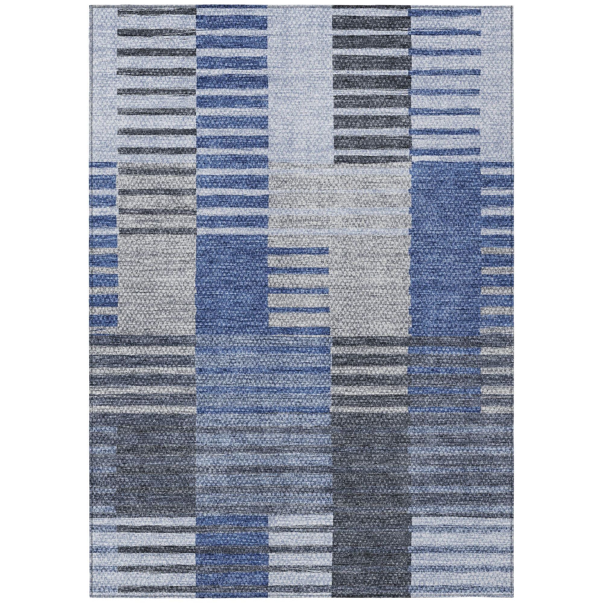Machine Washable Blue Rug - Indoor / Outdoor - Kids / Pet Friendly Striped Print Rug