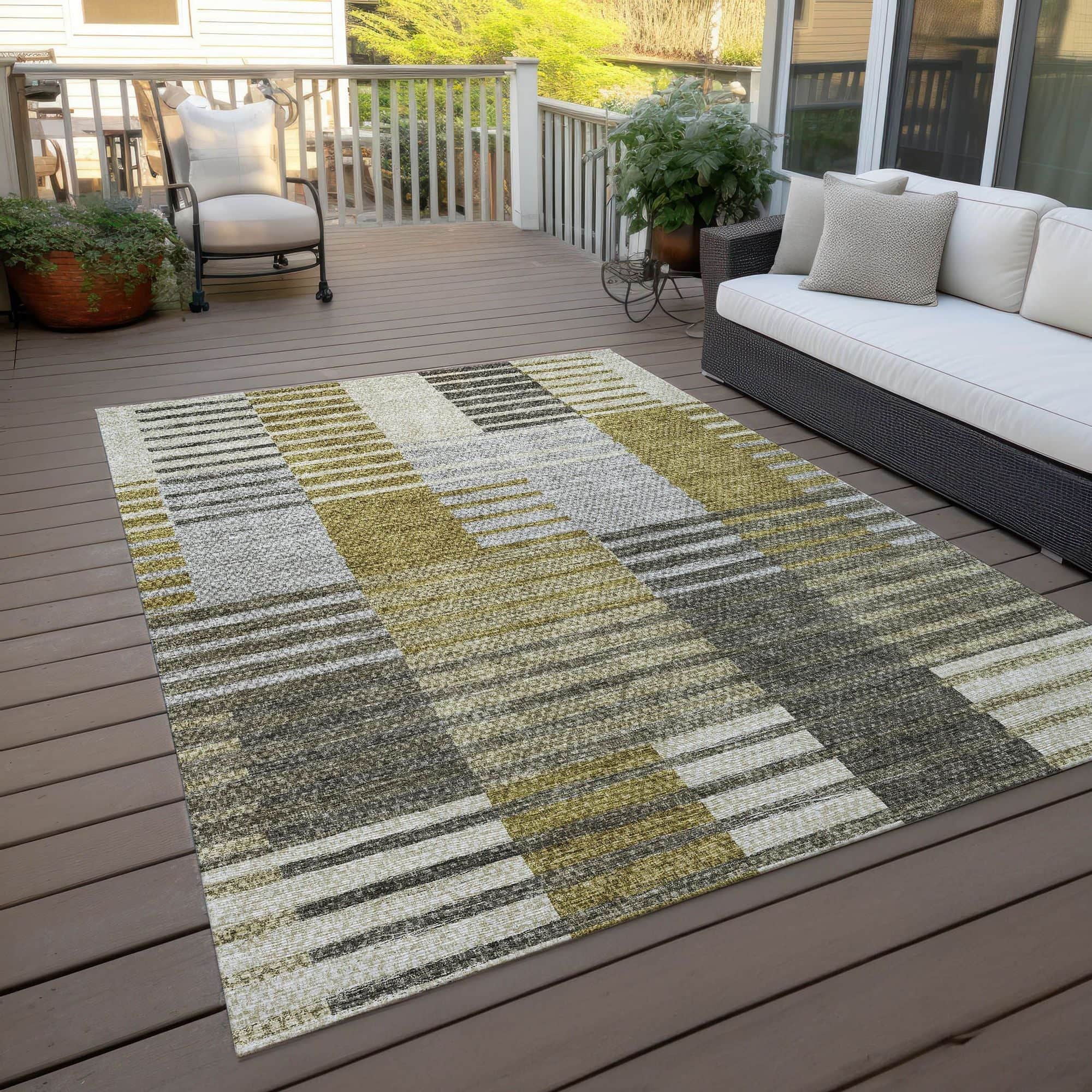 Machine Washable Brown Rug - Indoor / Outdoor - Kids / Pet Friendly Striped Print Rug