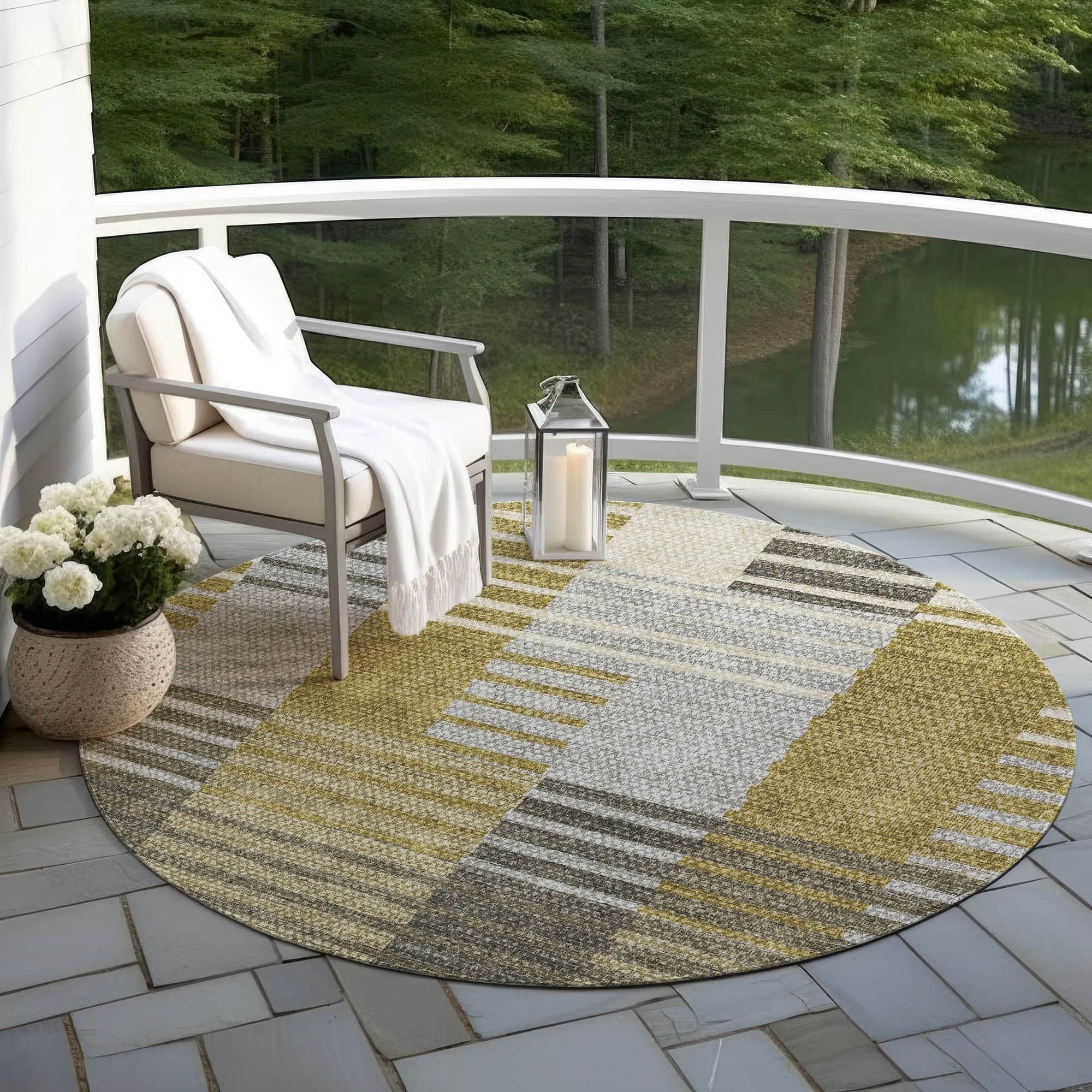 Machine Washable Brown Rug - Indoor / Outdoor - Kids / Pet Friendly Striped Print Rug