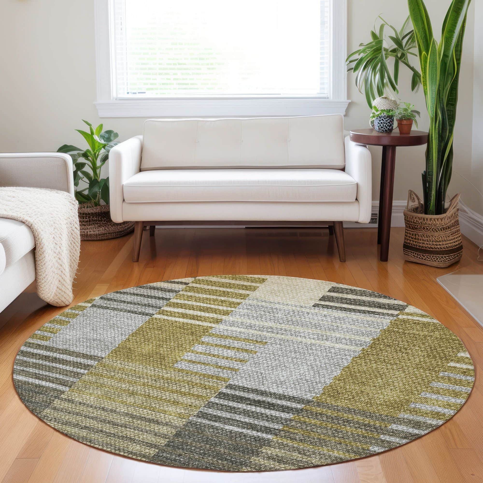 Machine Washable Brown Rug - Indoor / Outdoor - Kids / Pet Friendly Striped Print Rug