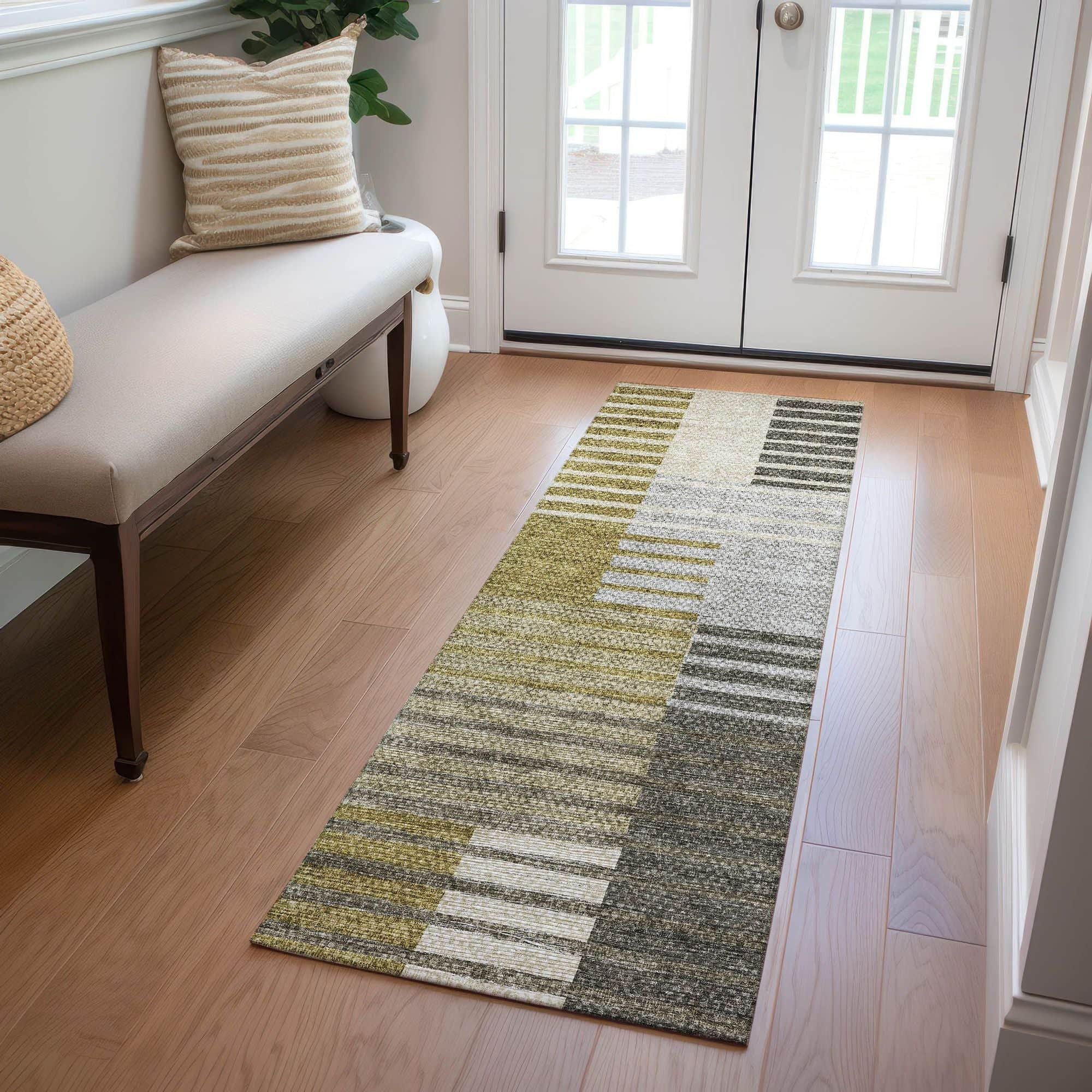Machine Washable Brown Rug - Indoor / Outdoor - Kids / Pet Friendly Striped Print Rug