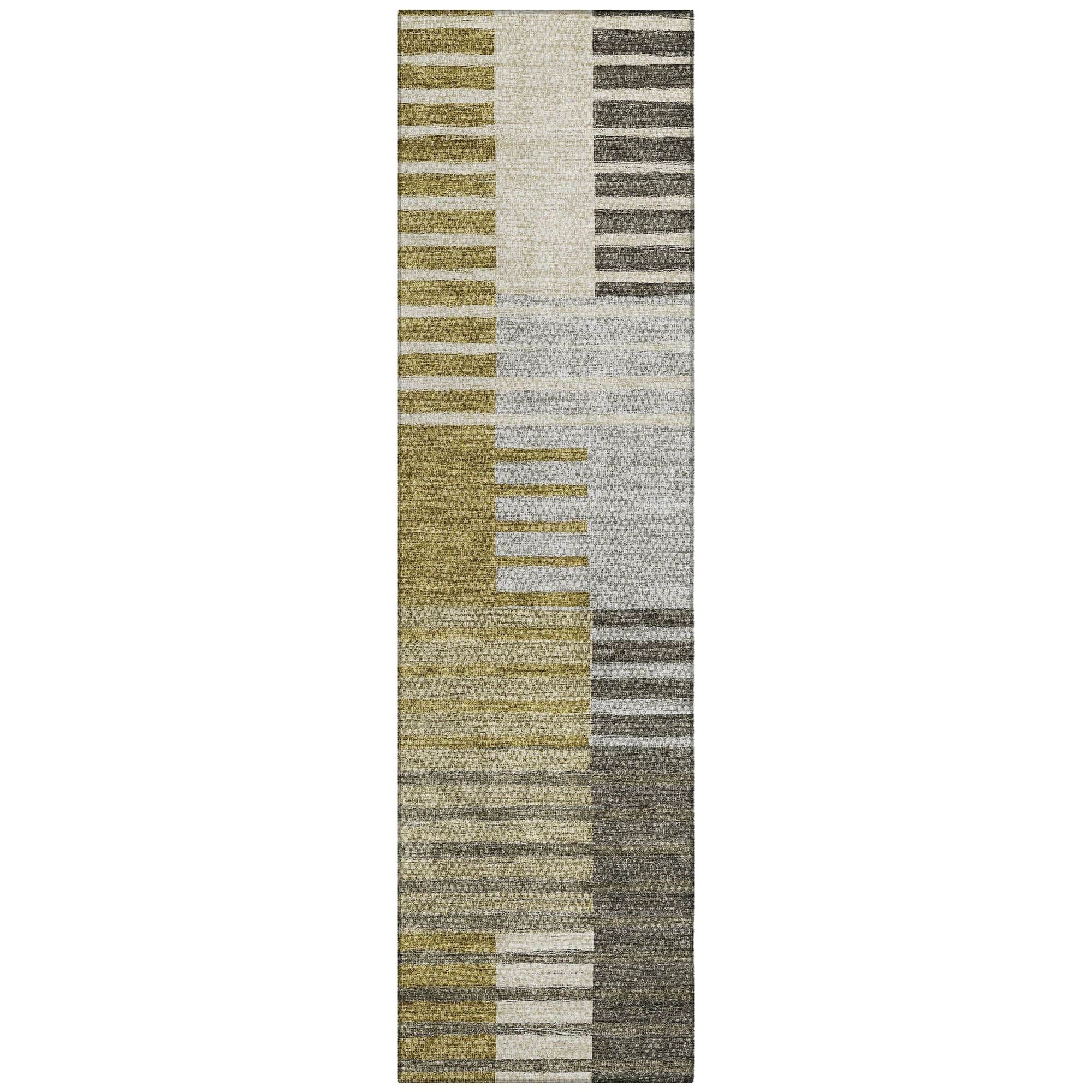 Machine Washable Brown Rug - Indoor / Outdoor - Kids / Pet Friendly Striped Print Rug