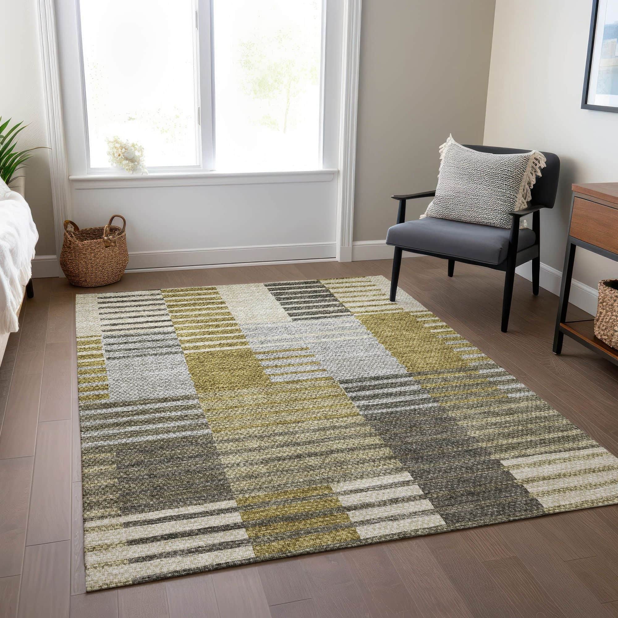 Machine Washable Brown Rug - Indoor / Outdoor - Kids / Pet Friendly Striped Print Rug