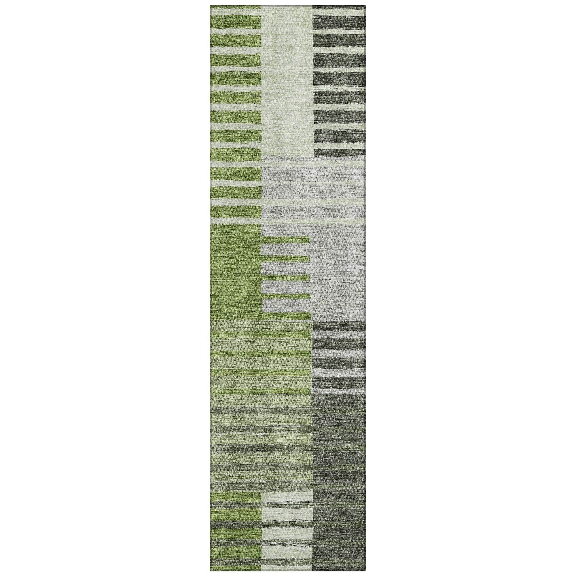 Machine Washable Green Rug - Indoor / Outdoor - Kids / Pet Friendly Striped Print Rug