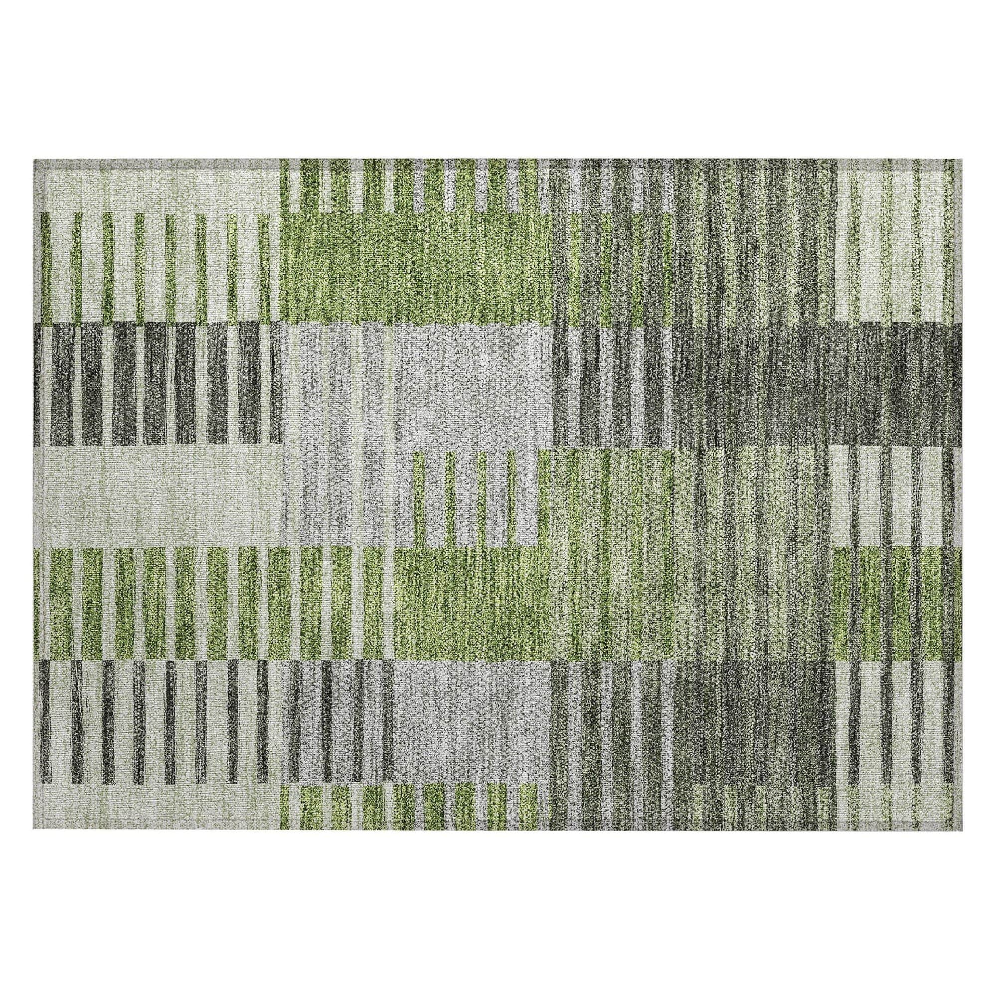 Machine Washable Green Rug - Indoor / Outdoor - Kids / Pet Friendly Striped Print Rug