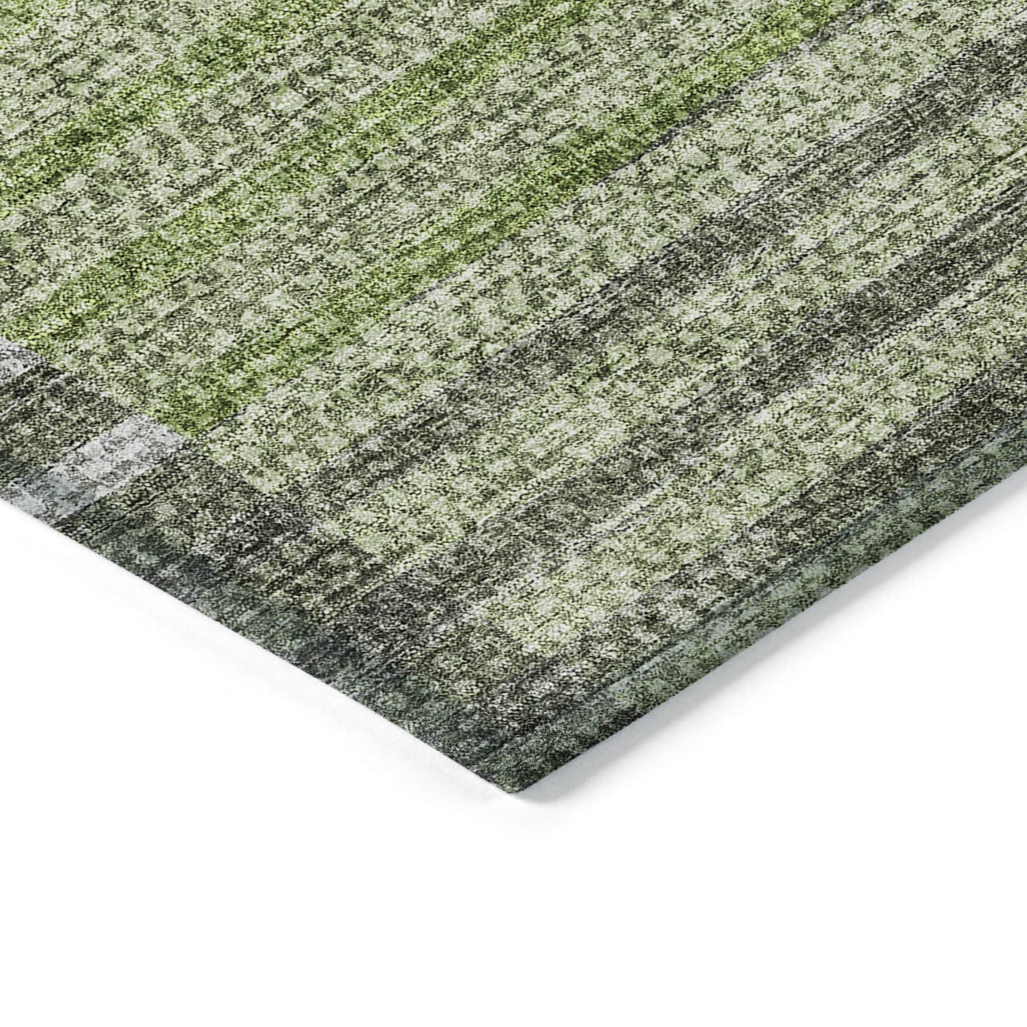 Machine Washable Green Rug - Indoor / Outdoor - Kids / Pet Friendly Striped Print Rug